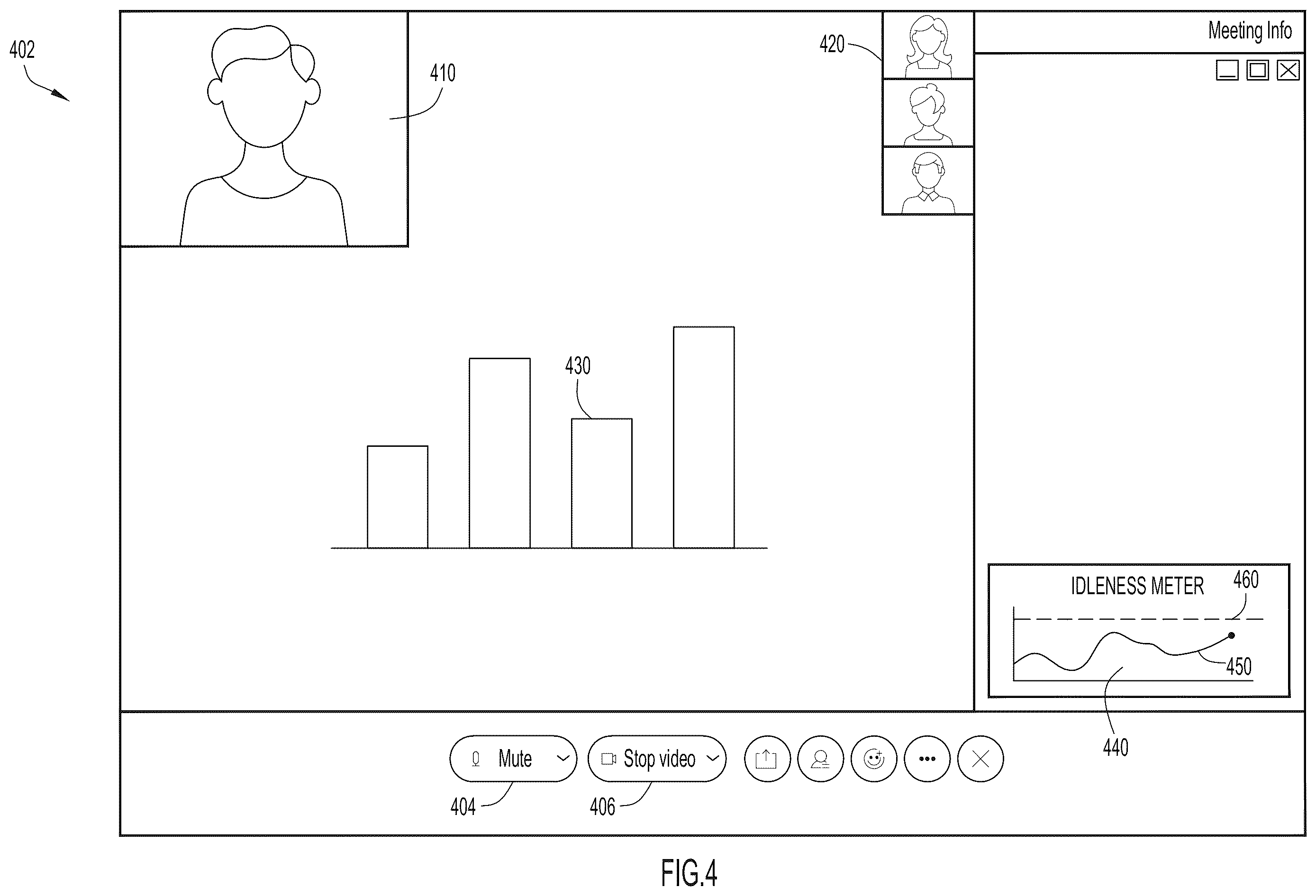Patent US12430912 Figure 4 – Audience re-engagement during large online meetings
