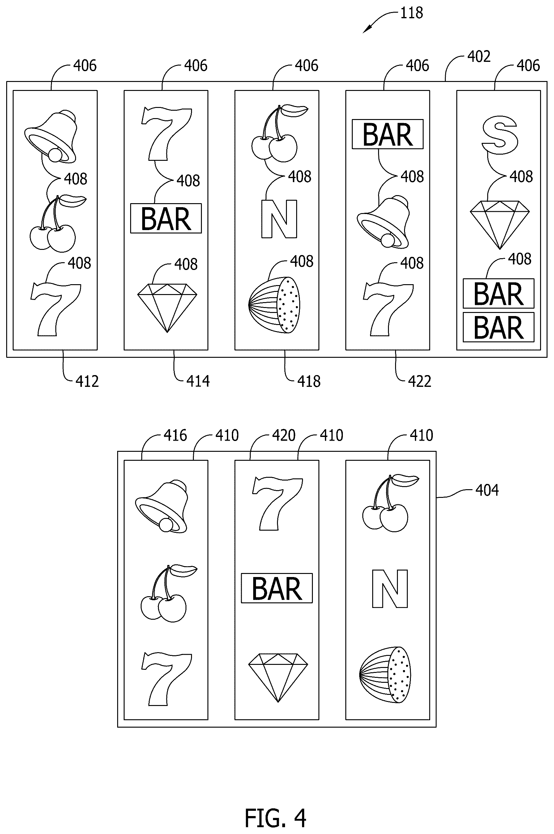 Patent US12430982 Figure 4 – Systems and method for metamorphic reel game features
