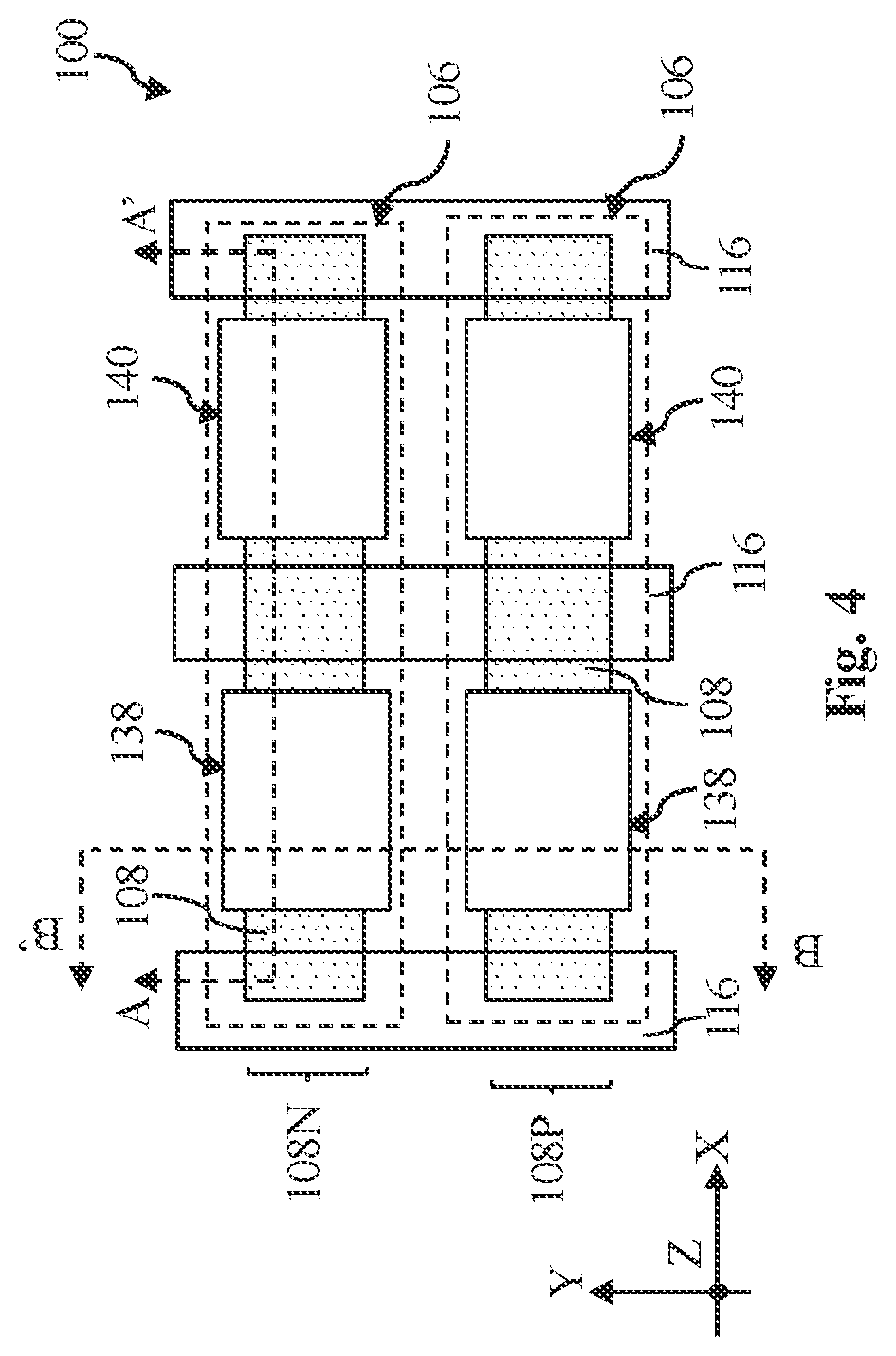 Patent US12433003 Figure 3 – 2D-channel transistor structure with asymmetric substrate contacts