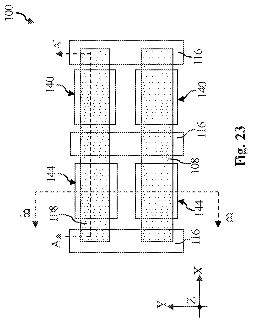 Patent US12433003 Figure 15 – 2D-channel transistor structure with asymmetric substrate contacts