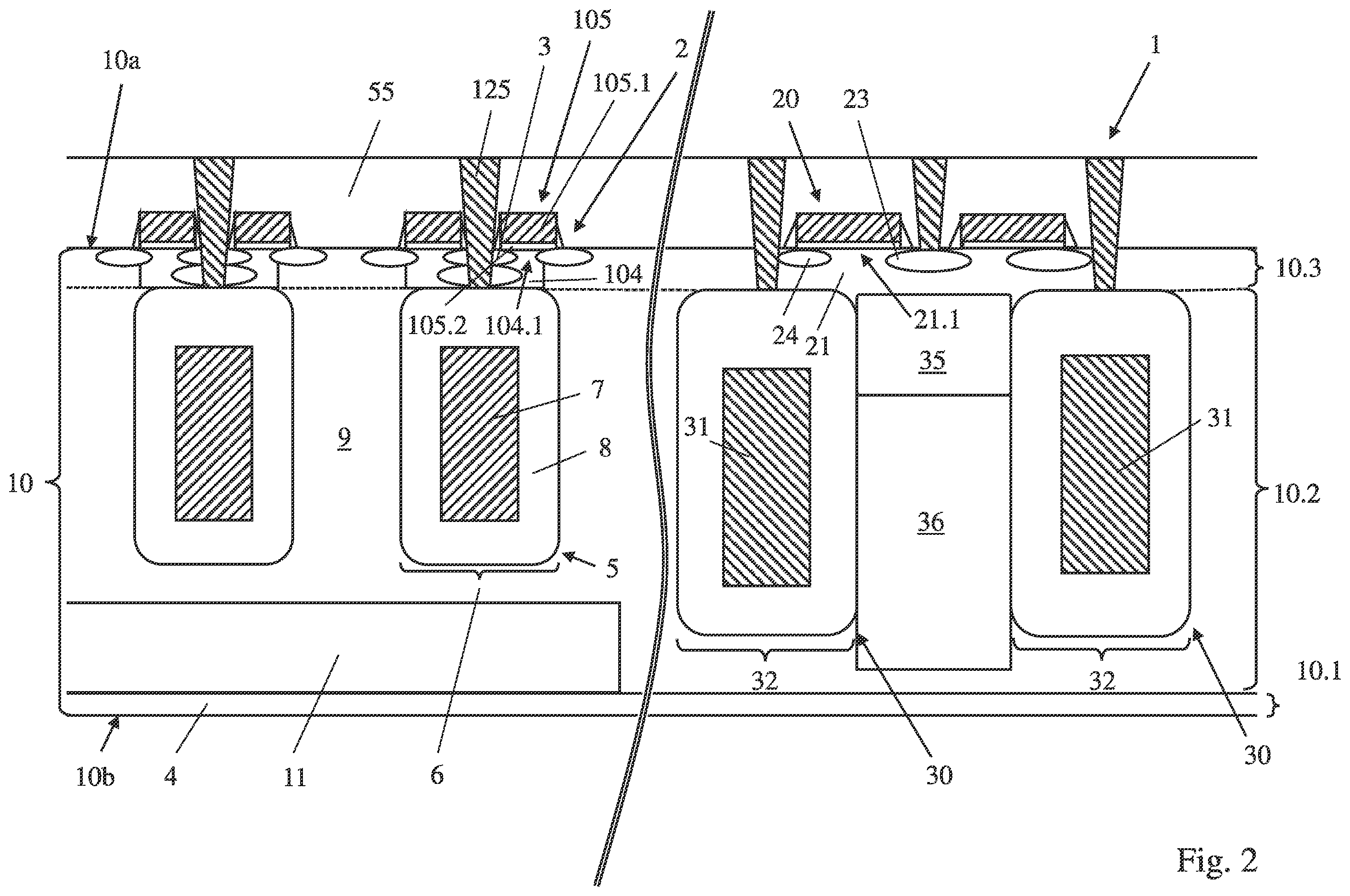 Patent US12433013 Figure 2 – Semiconductor die with a vertical transistor device