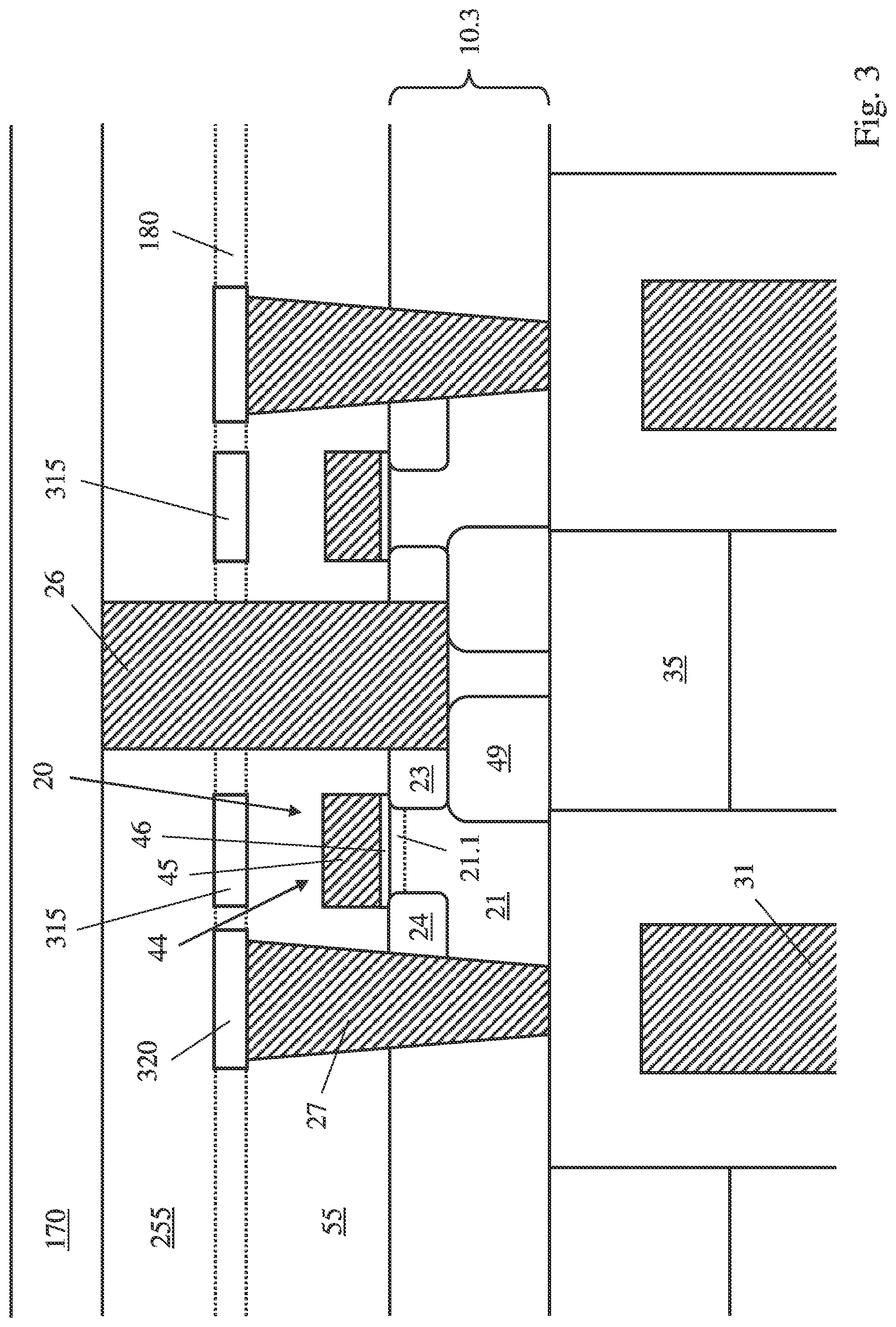 Patent US12433013 Figure 3 – Semiconductor die with a vertical transistor device