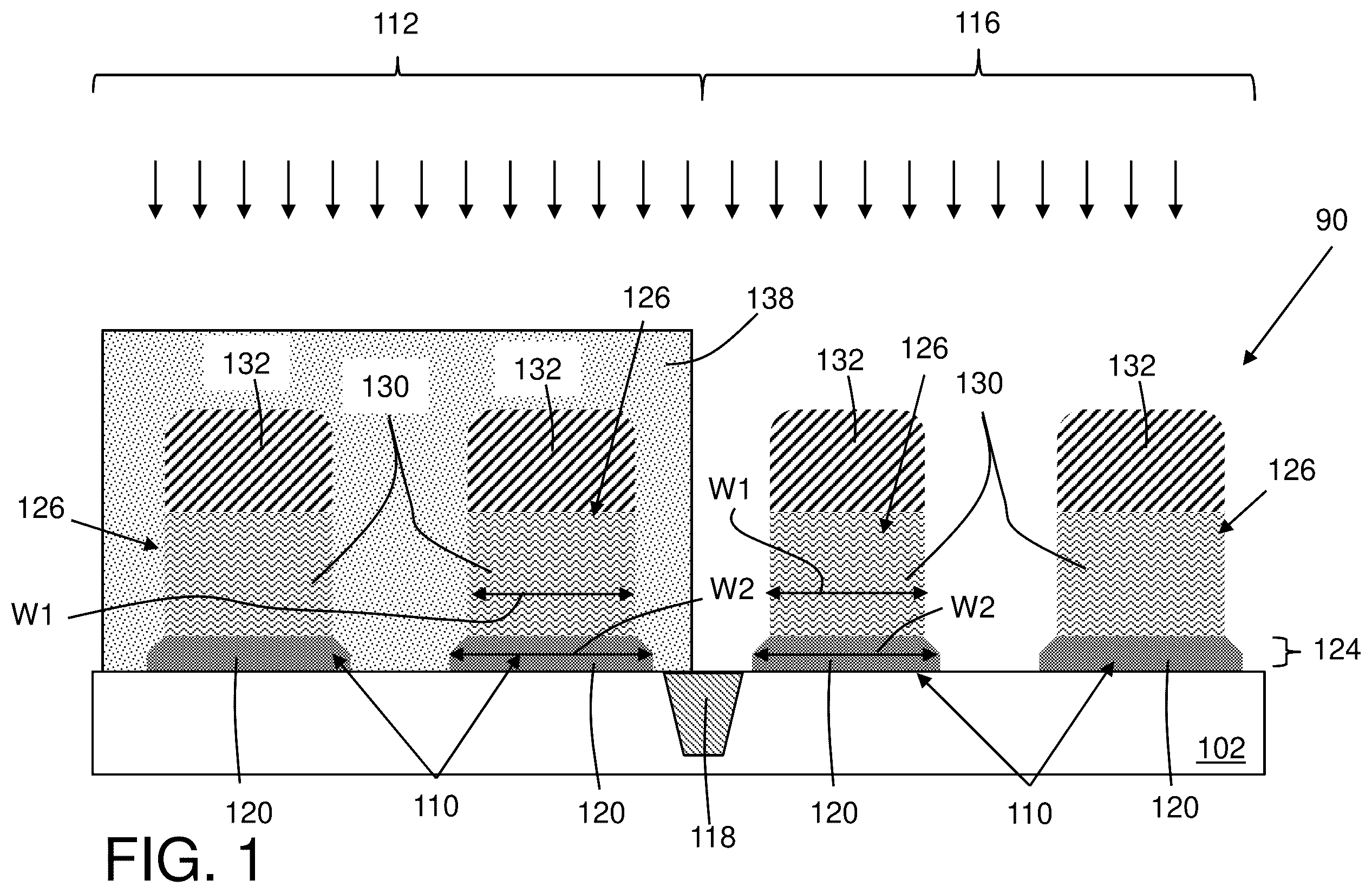 Patent US12433014 — Structure having different gate dielectric widths in different regions of substrate — Figure 1
