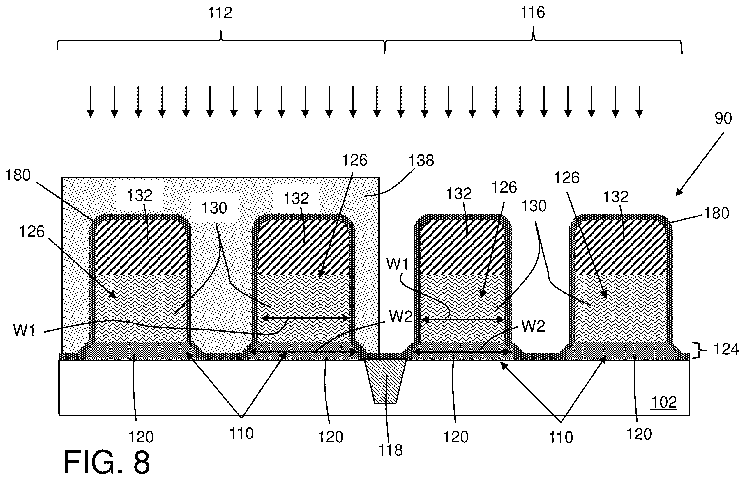 Patent US12433014 Figure 8 – Structure having different gate dielectric widths in different regions of substrate