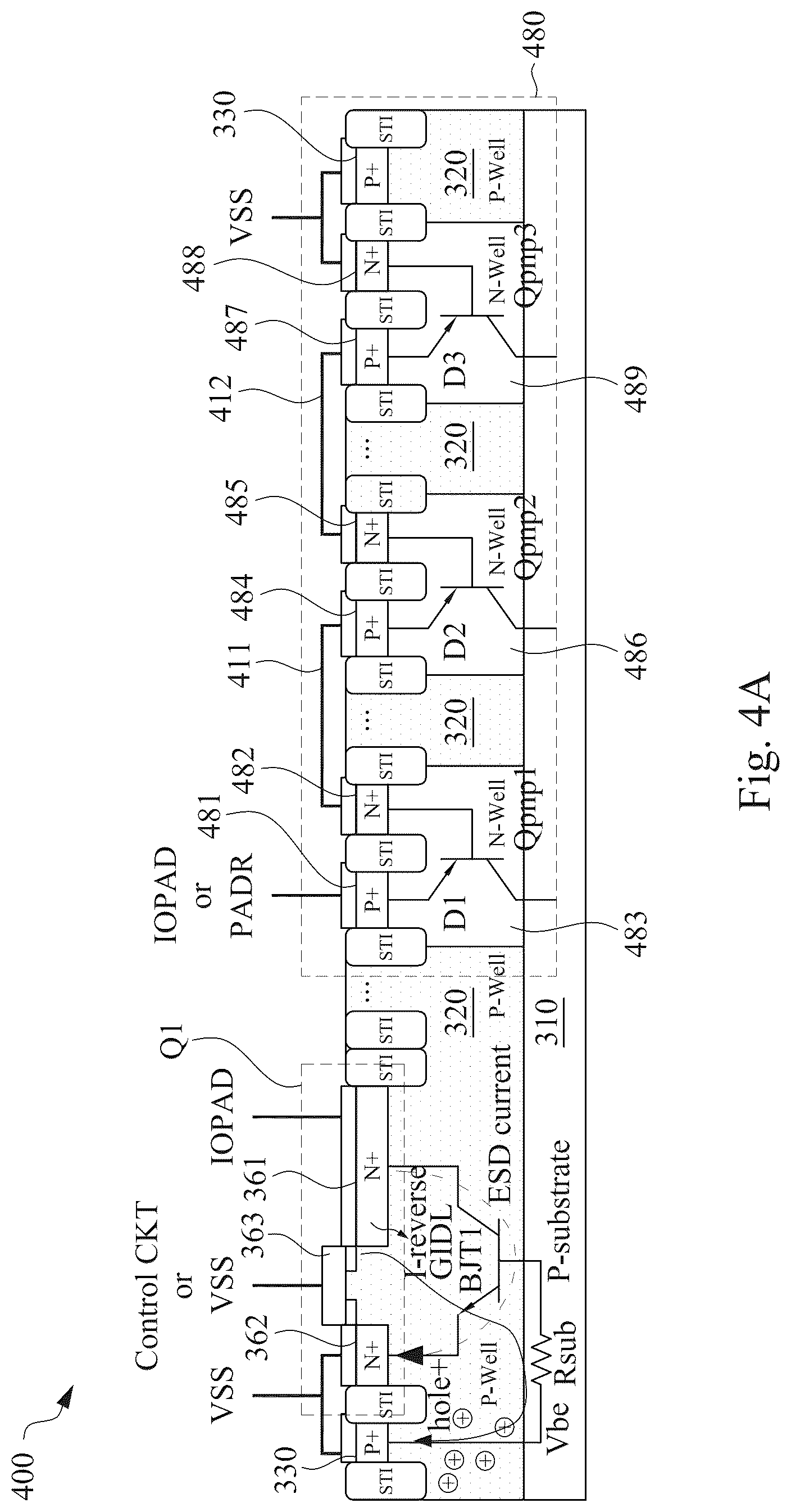 Patent US12433034 Figure 4 – Integrated circuit device and method for ESD protection