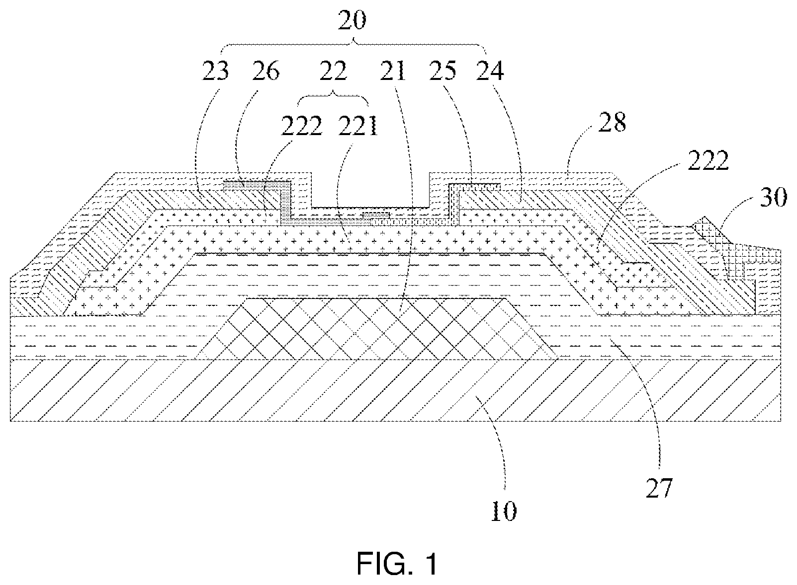 Patent US12433041 Figure 1 – Array substrate with quasi-ohmic contact layer and photosensitive semiconductor layer and display panel