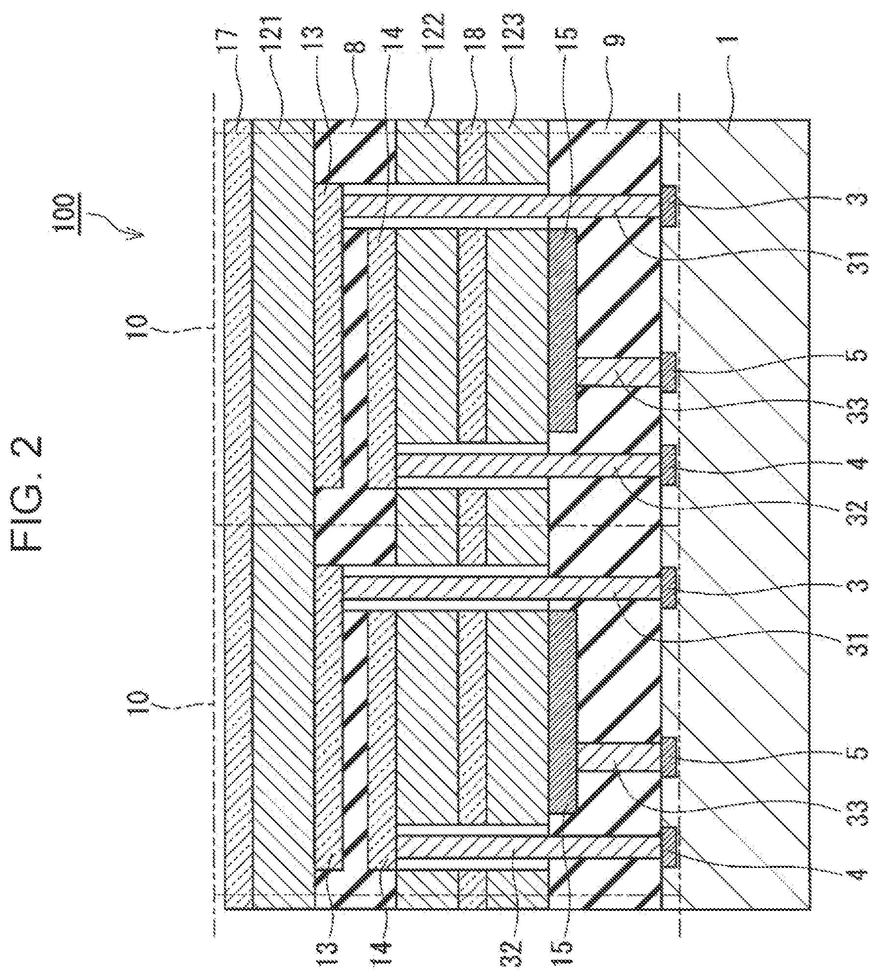 Patent US12433043 Figure 2 – Imaging device including multiple photoelectric conversion layers, multiple pixel electrodes and plugs connecting substrate and the pixel electrodes