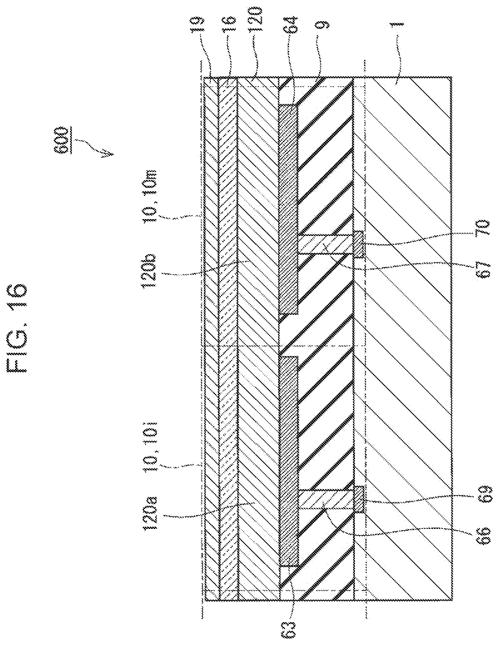Patent US12433043 Figure 19 – Imaging device including multiple photoelectric conversion layers, multiple pixel electrodes and plugs connecting substrate and the pixel electrodes