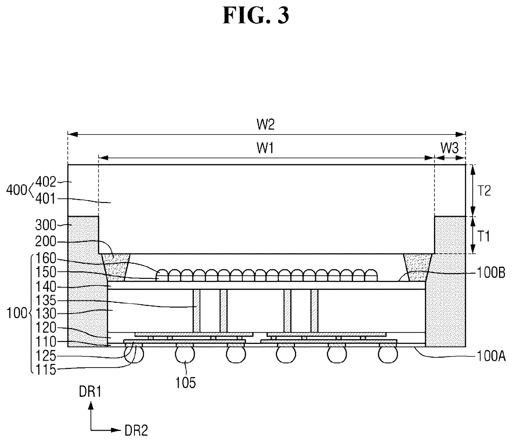 Patent US12433050 Figure 3 – Semiconductor package with protective mold