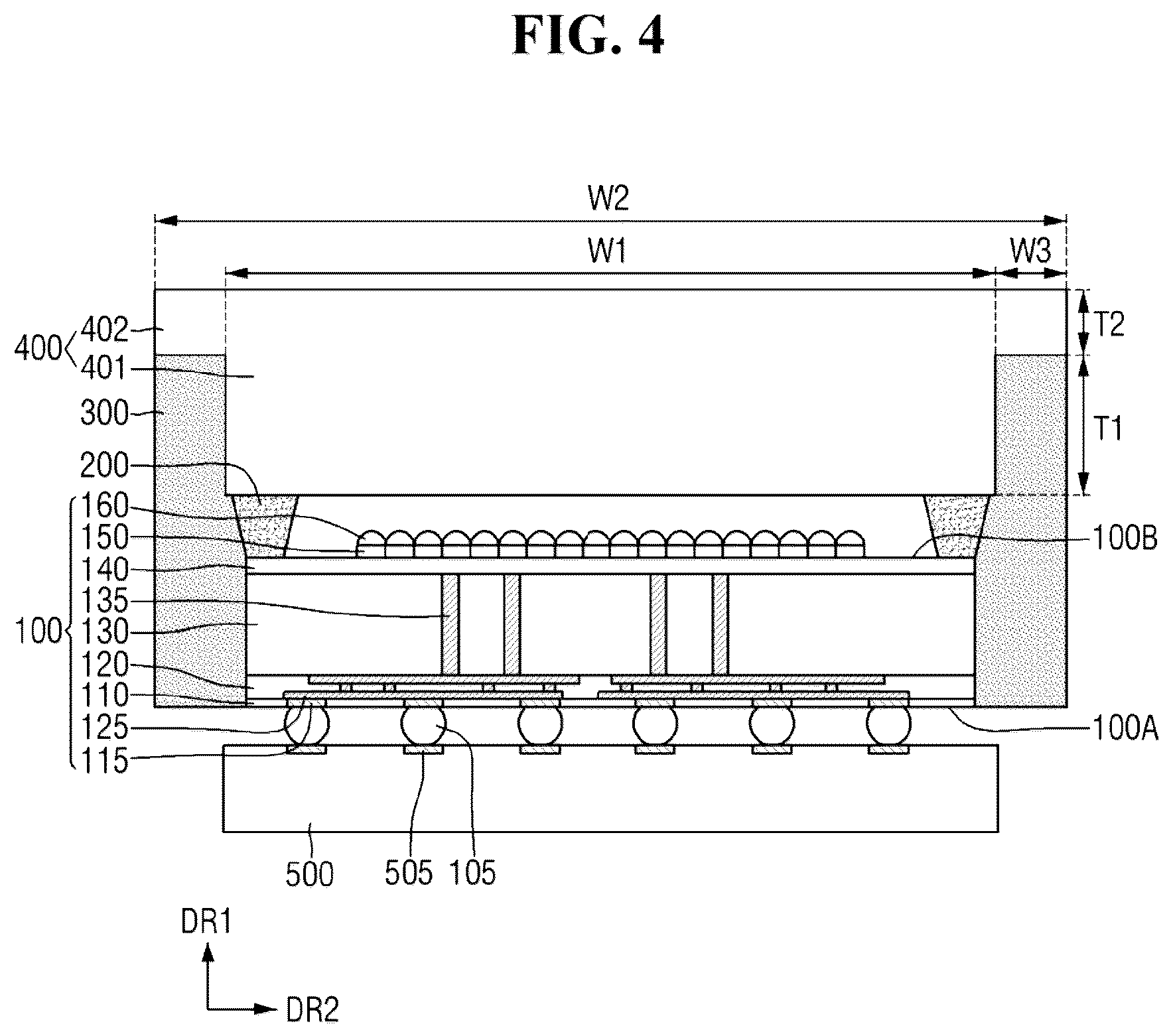 Patent US12433050 Figure 4 – Semiconductor package with protective mold