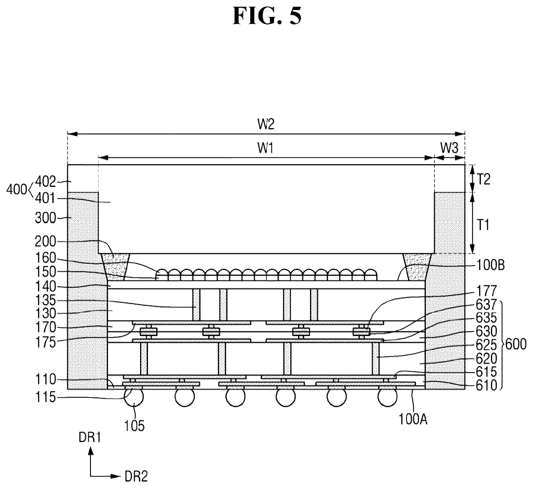 Patent US12433050 Figure 5 – Semiconductor package with protective mold