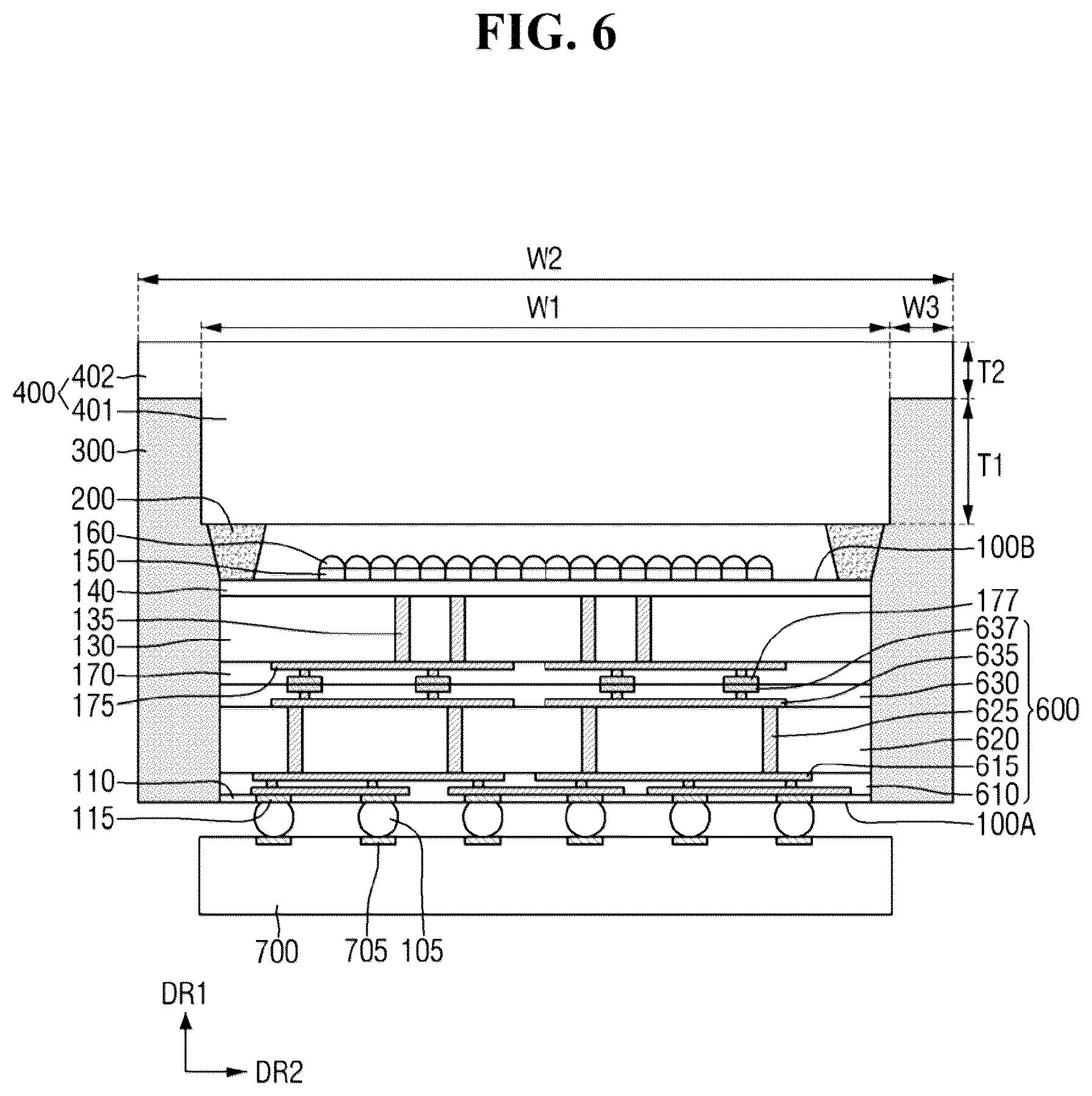 Patent US12433050 Figure 6 – Semiconductor package with protective mold