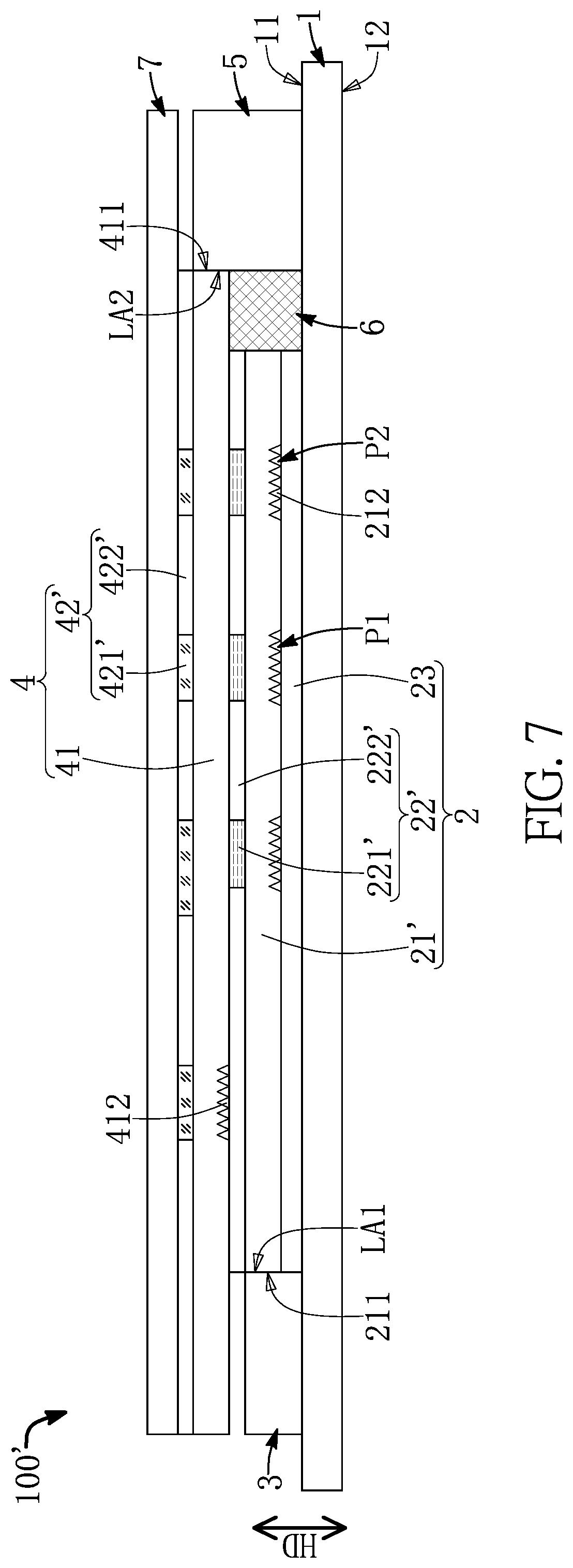 Patent US12433083 Figure 7 – Display device with multi-layered structure for presenting luminous images of different colors