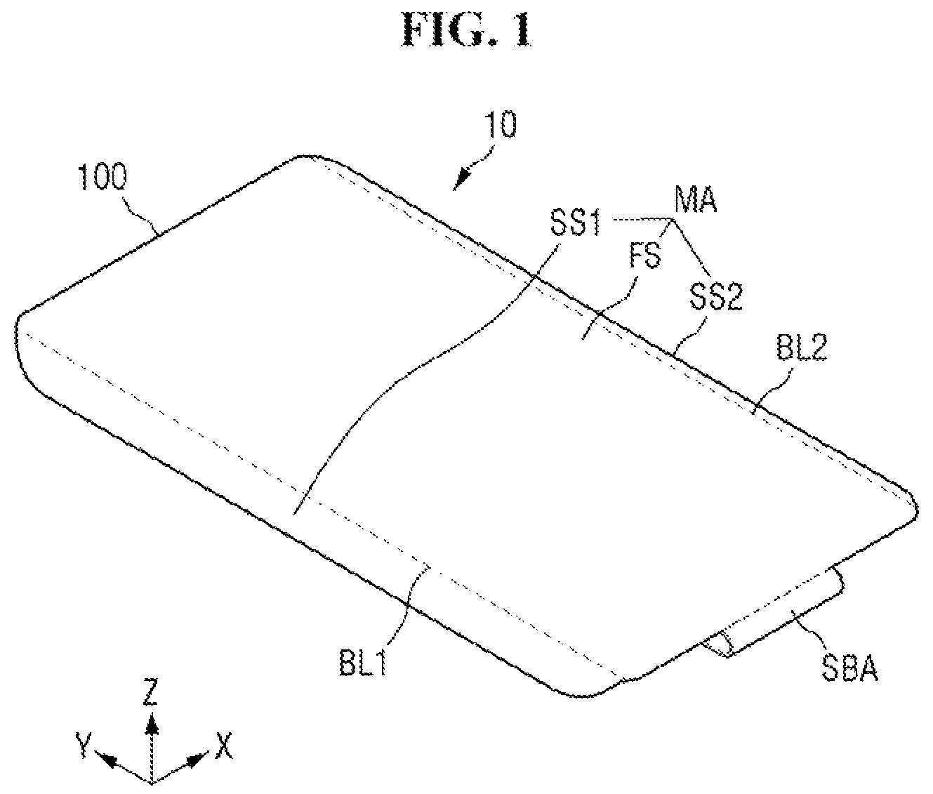 Patent US12433100 Figure 1 – Display device having crack prevention portions on a side portion and method of fabricating the same