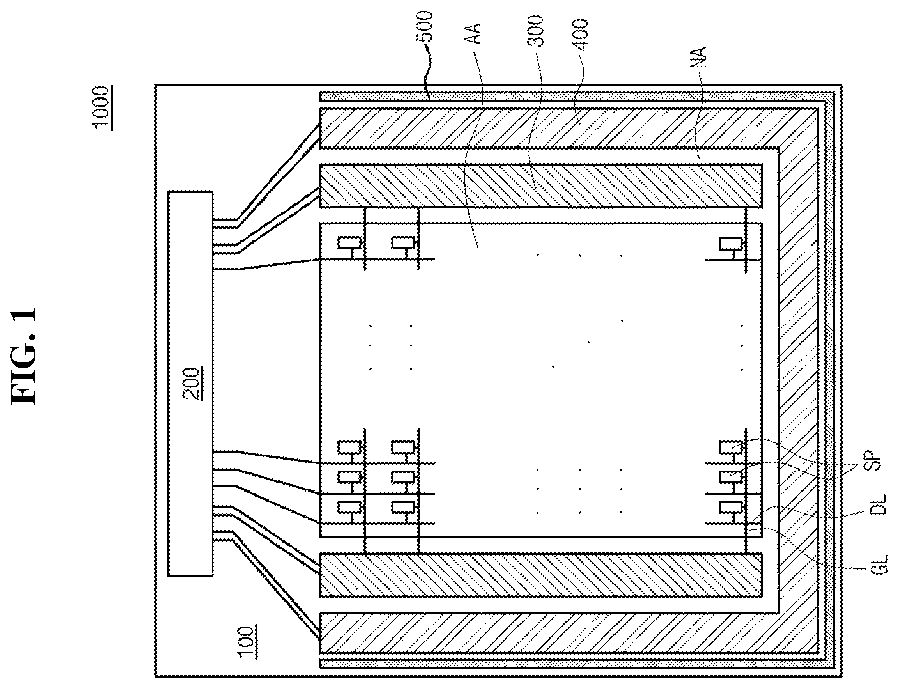 Patent US12433107 Figure 1 – Display device including dam and crack detector