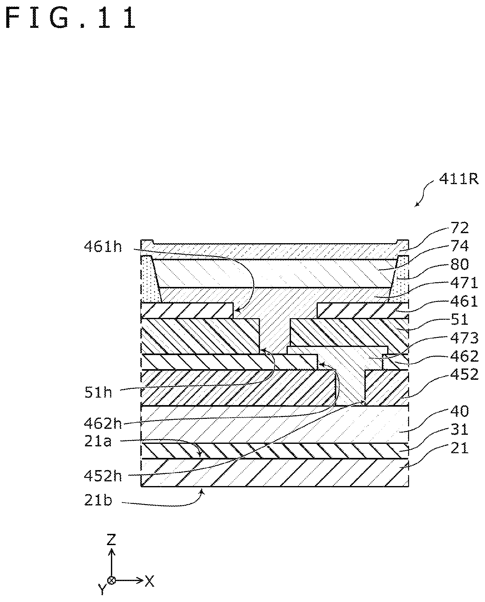 Patent US12433108 Figure 11 – Display apparatus including through portions penetrating barrier layers