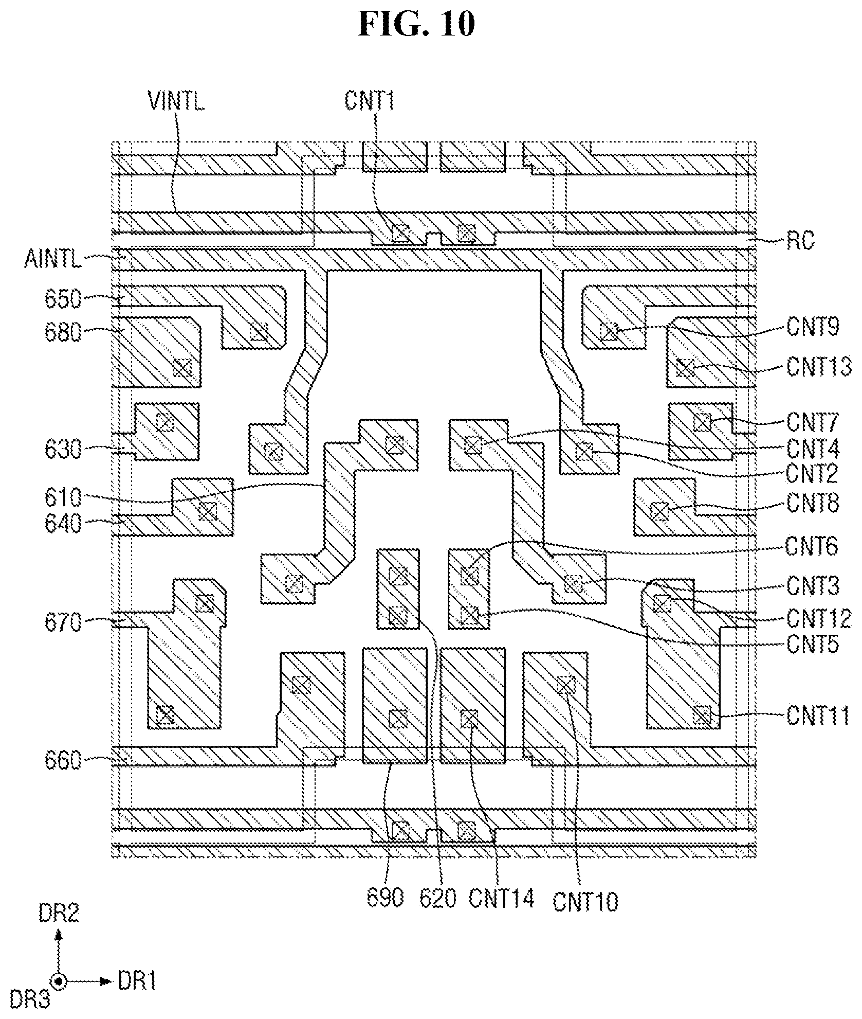 Patent US12433110 Figure 10 – Display device with recess in insulating films