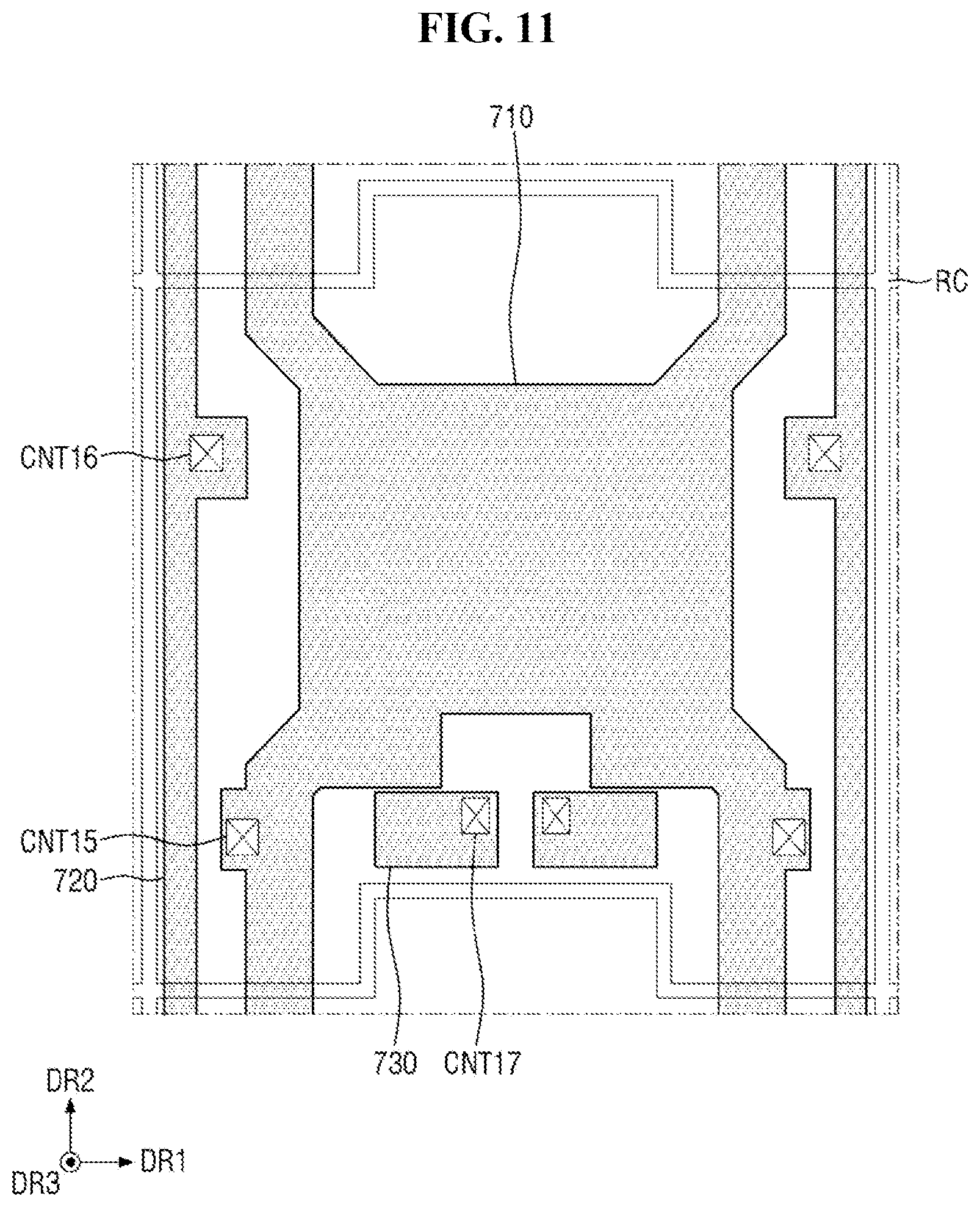 Patent US12433110 Figure 11 – Display device with recess in insulating films