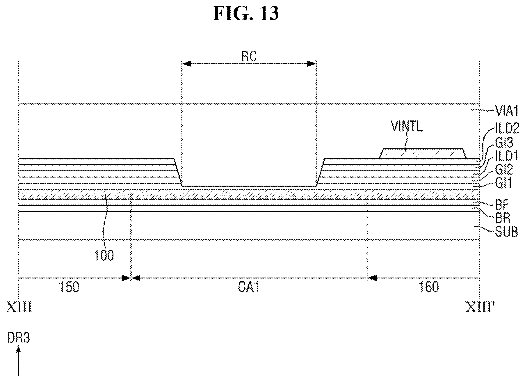 Patent US12433110 Figure 13 – Display device with recess in insulating films