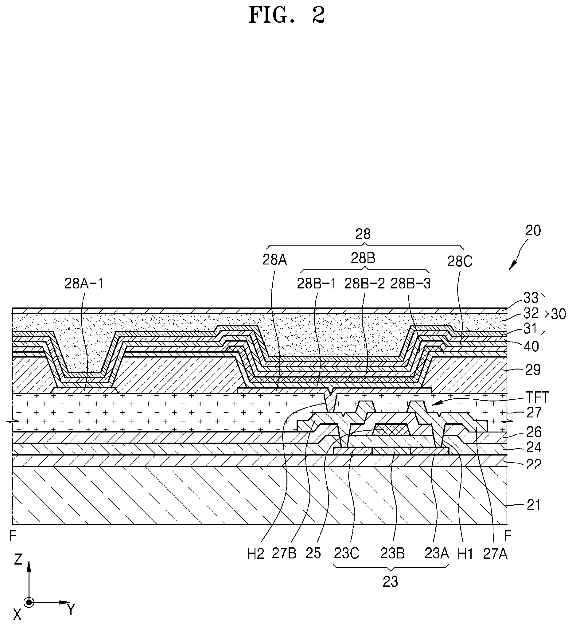 Patent US12433121 Figure 2 – Display device and method of manufacturing the same
