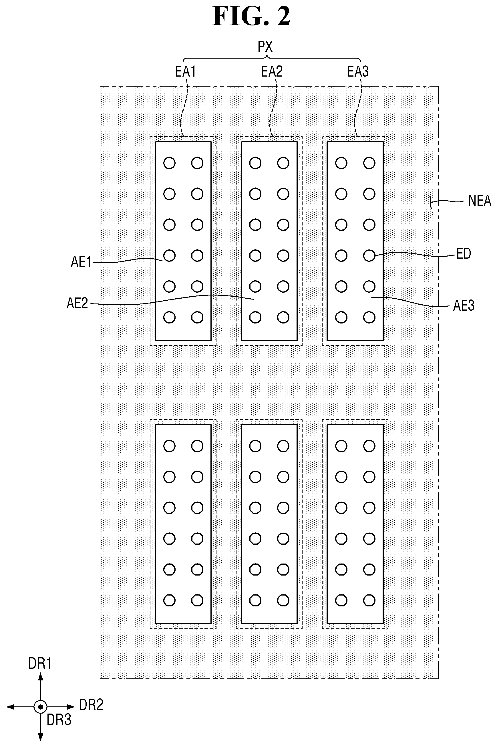 Patent US12433122 Figure 2 – Display device including light emitting elements selectively electrically connected to emit light