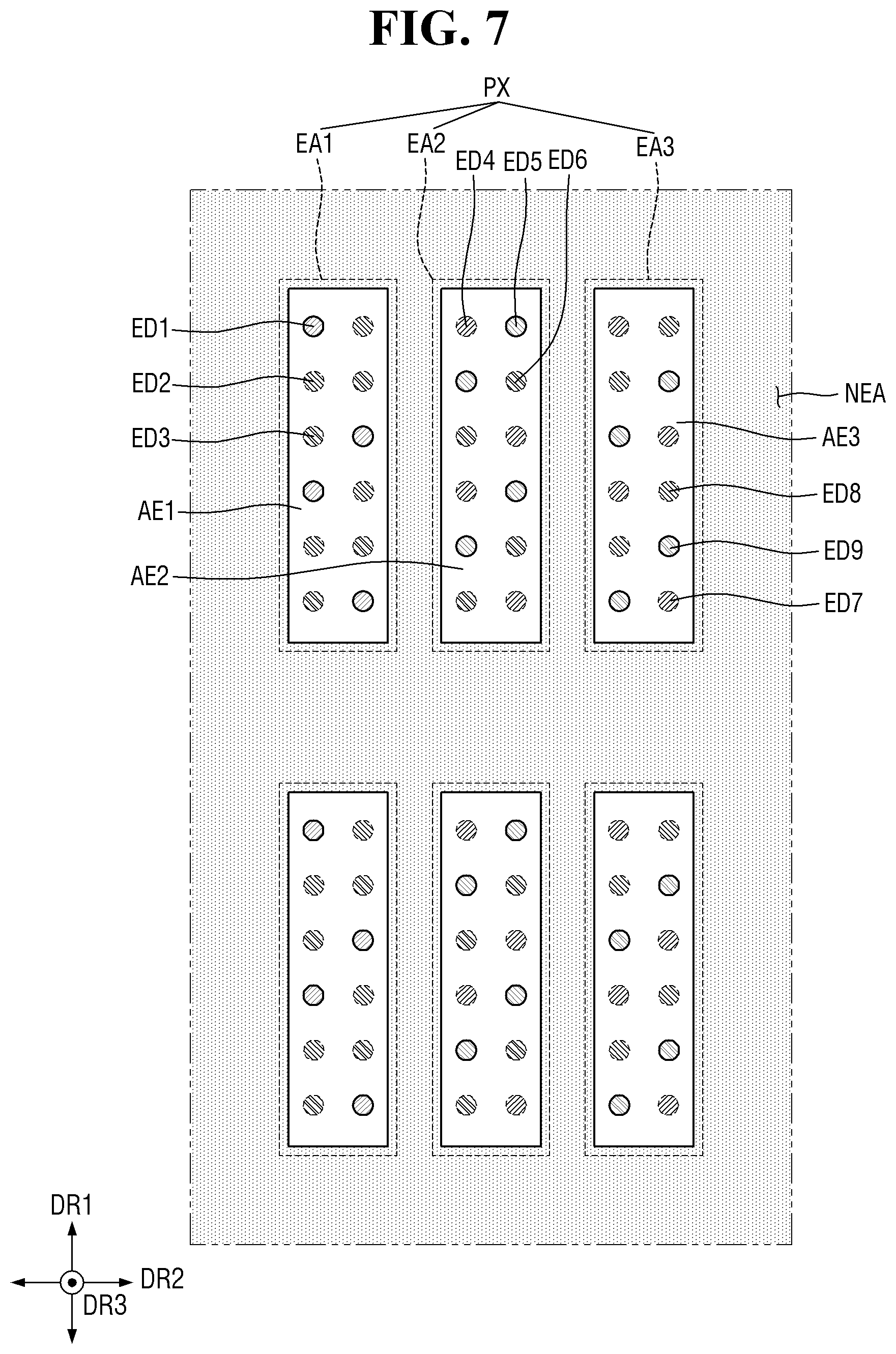 Patent US12433122 Figure 7 – Display device including light emitting elements selectively electrically connected to emit light