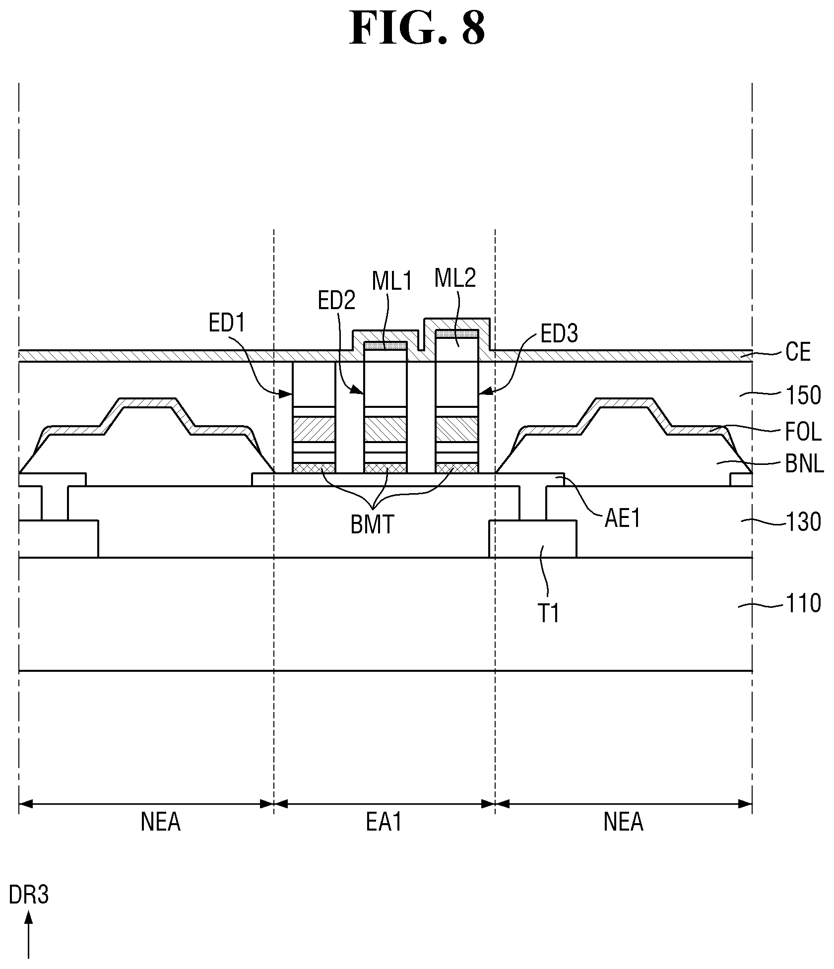Patent US12433122 Figure 8 – Display device including light emitting elements selectively electrically connected to emit light