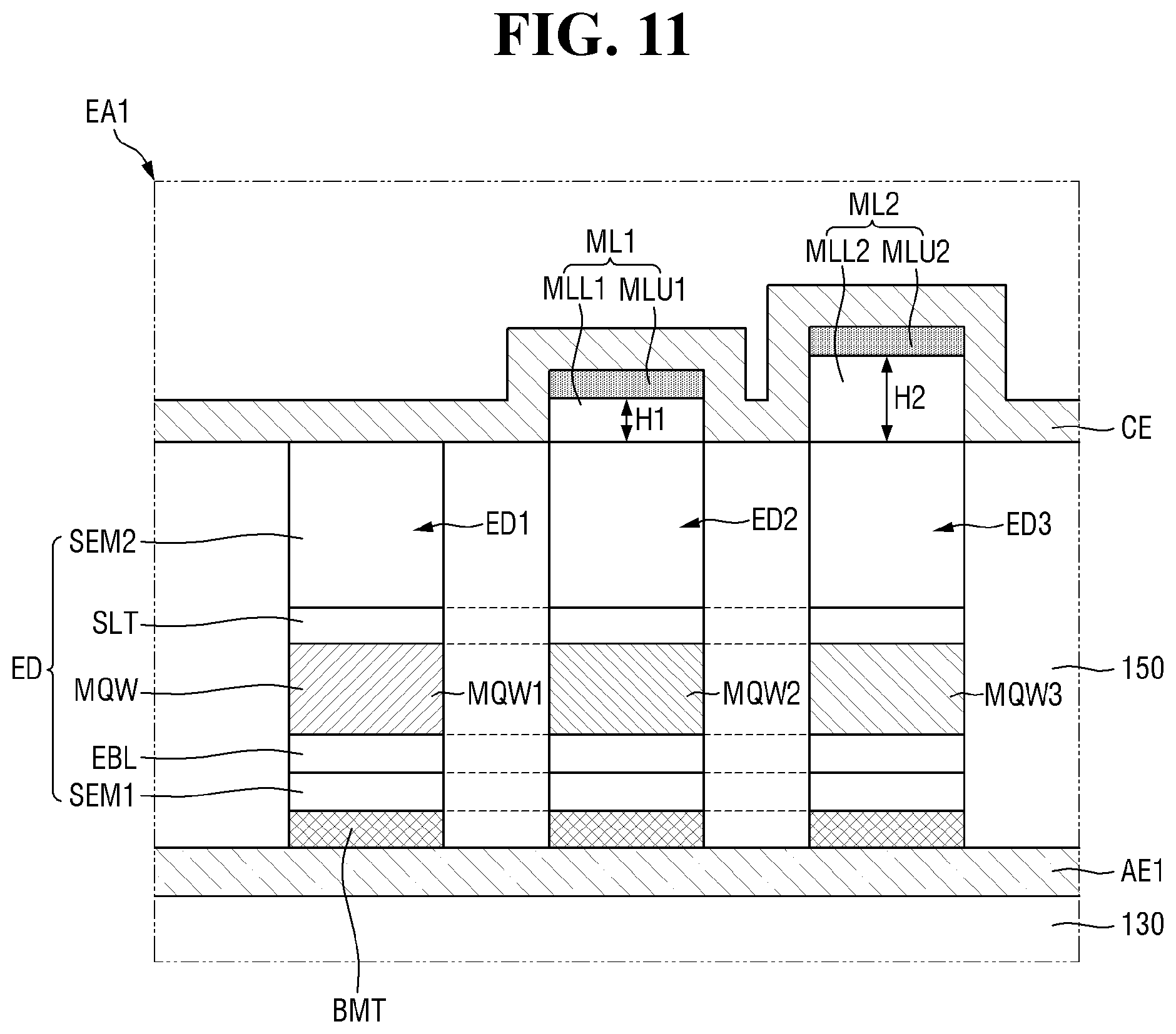 Patent US12433122 Figure 11 – Display device including light emitting elements selectively electrically connected to emit light