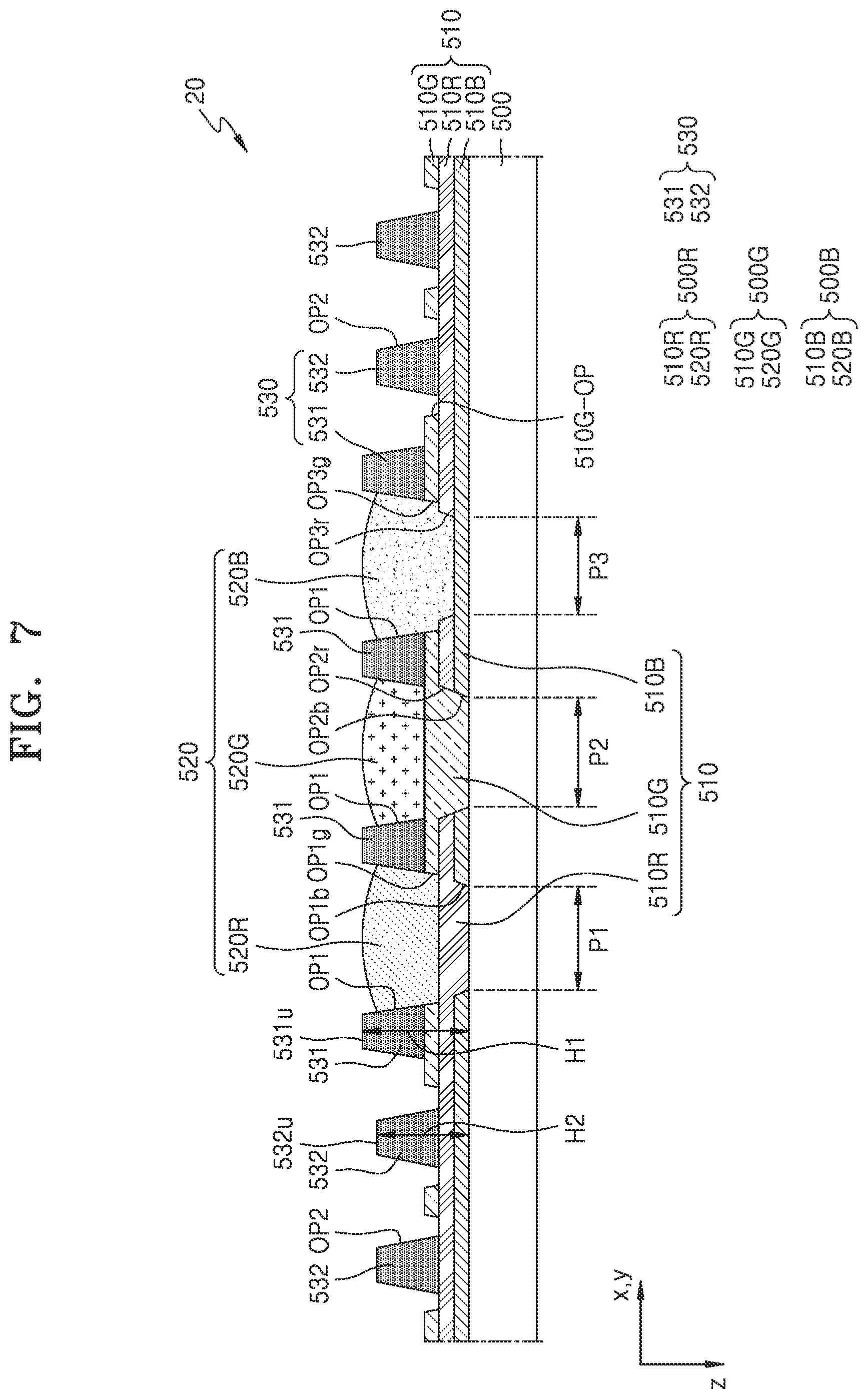 Patent US12433129 Figure 8 – Display apparatus having a bank layer including a first bank portion and a second bank portion