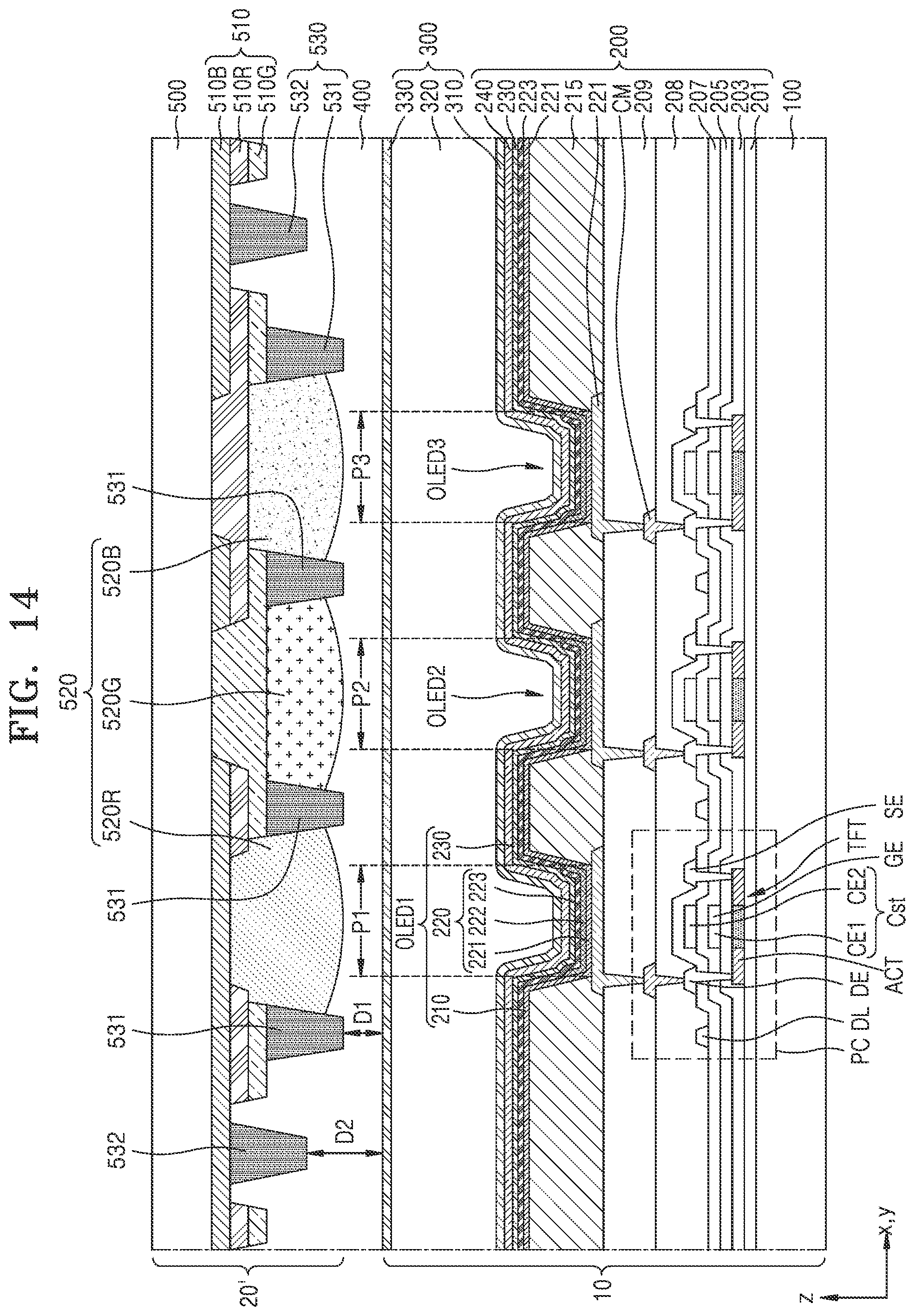 Patent US12433129 Figure 15 – Display apparatus having a bank layer including a first bank portion and a second bank portion
