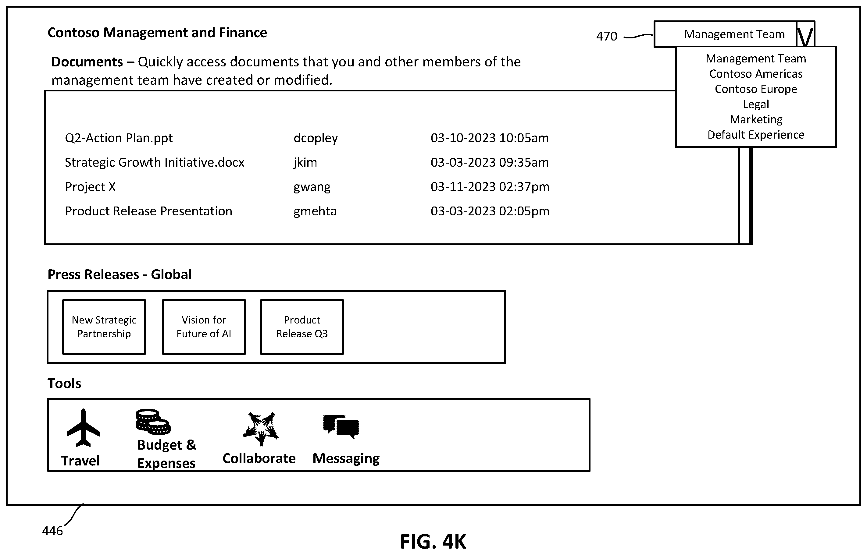 Patent US12437034 Figure 15 – Multiple targeted intranet and employee engagement experiences within a tenant