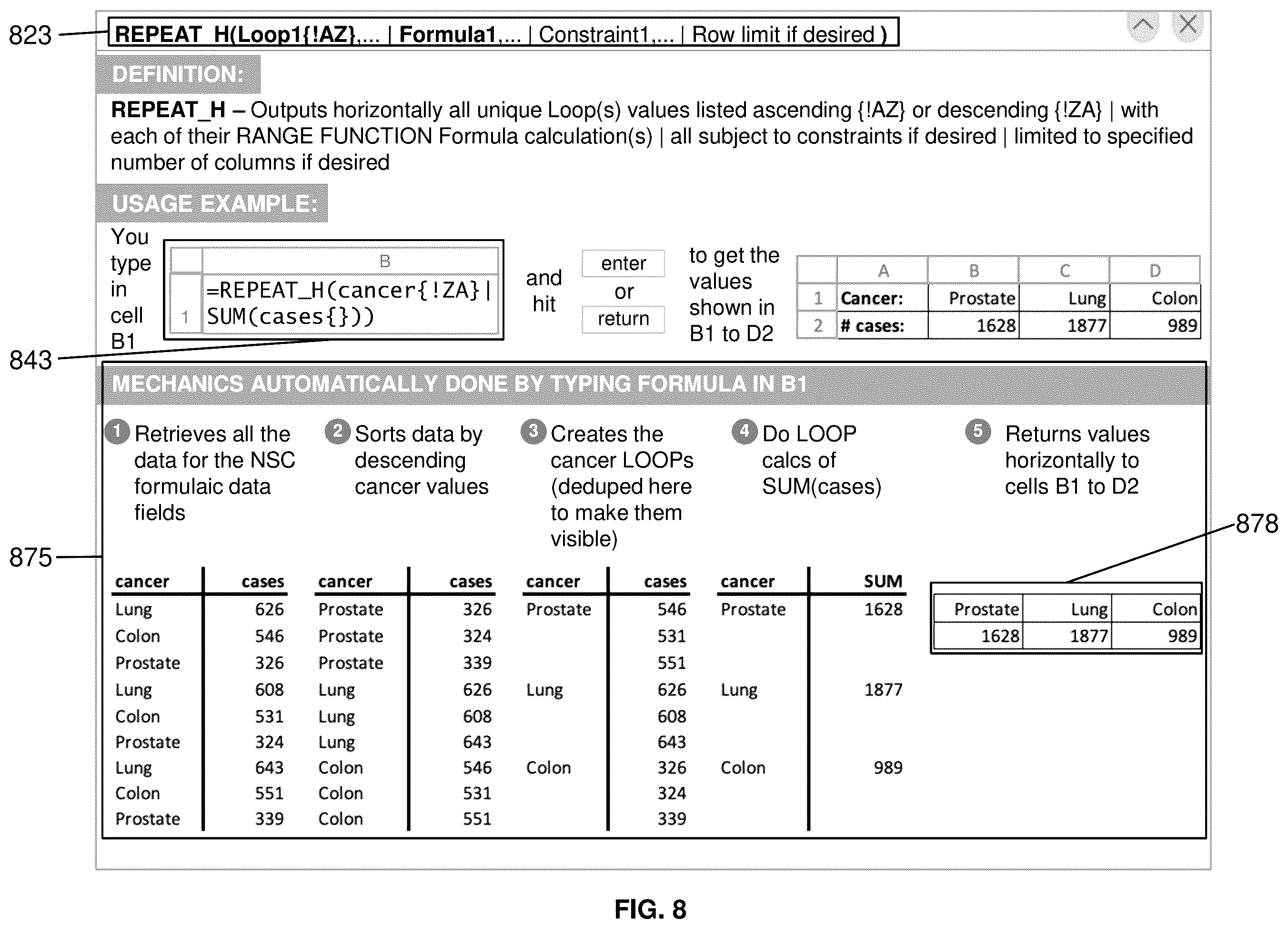 Patent US12437148 Figure 8 – Method and system for improved ordering of output from spreadsheet analytical functions