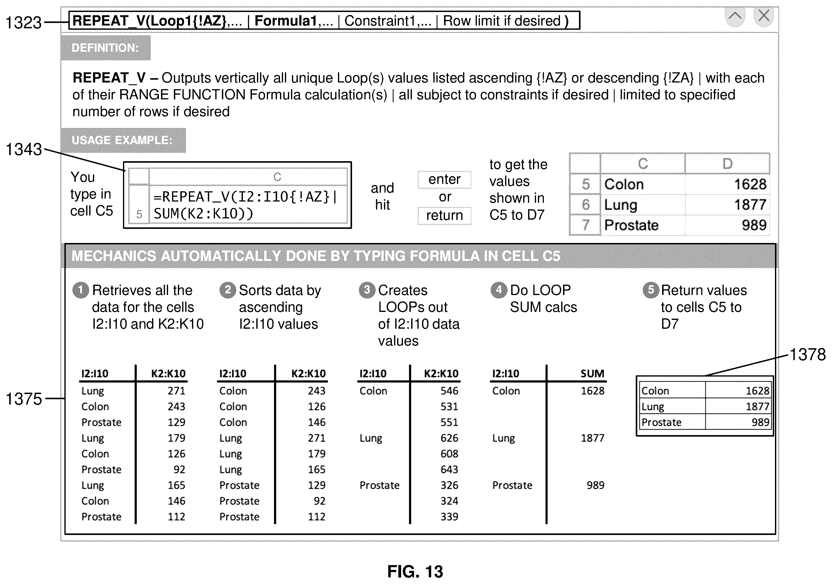Patent US12437148 Figure 13 – Method and system for improved ordering of output from spreadsheet analytical functions