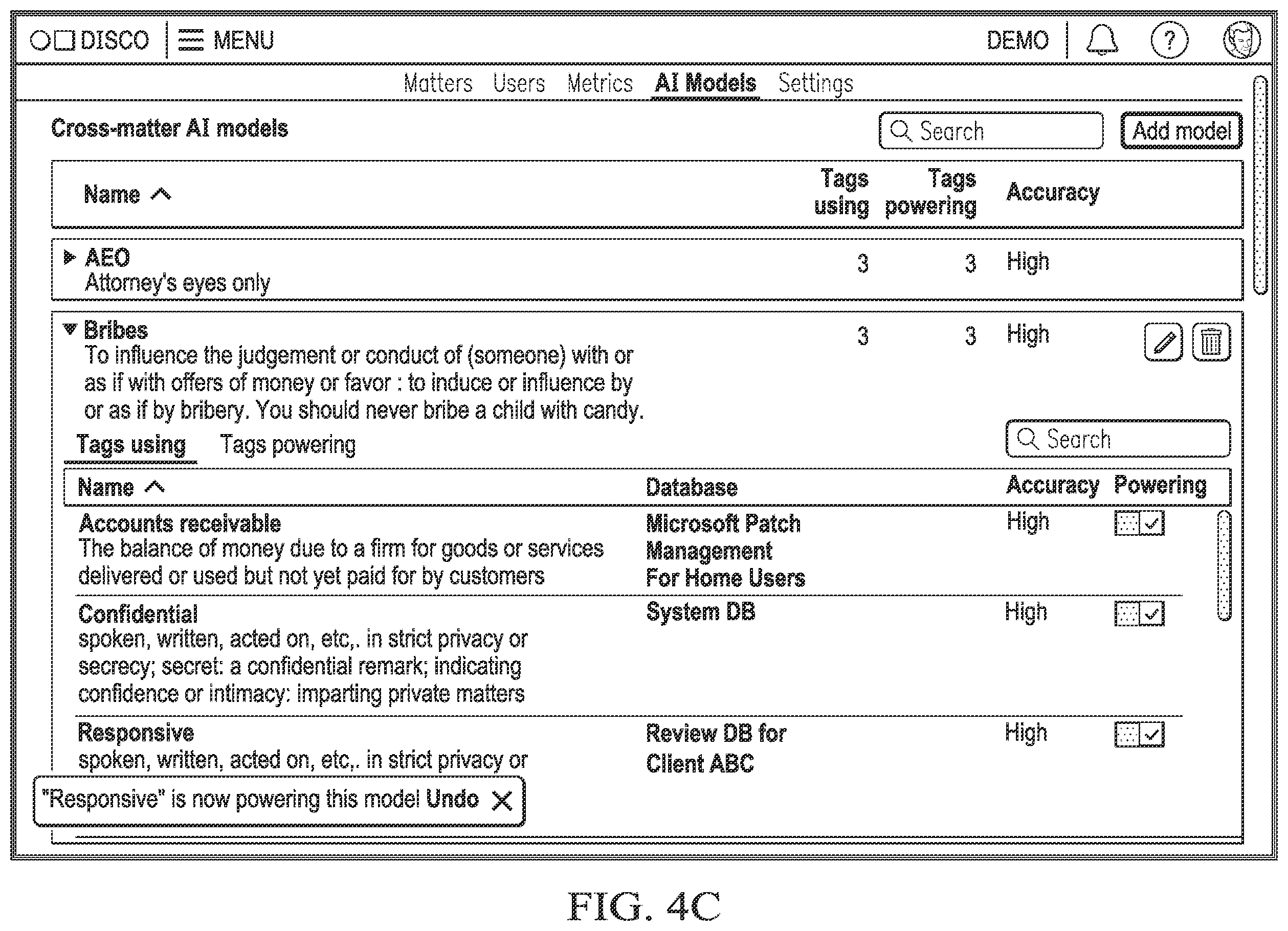 Patent US12437240 Figure 13 – System and method for artificial intelligence driven document analysis, including automated reuse of predictive coding rules based on management and curation of datasets or models