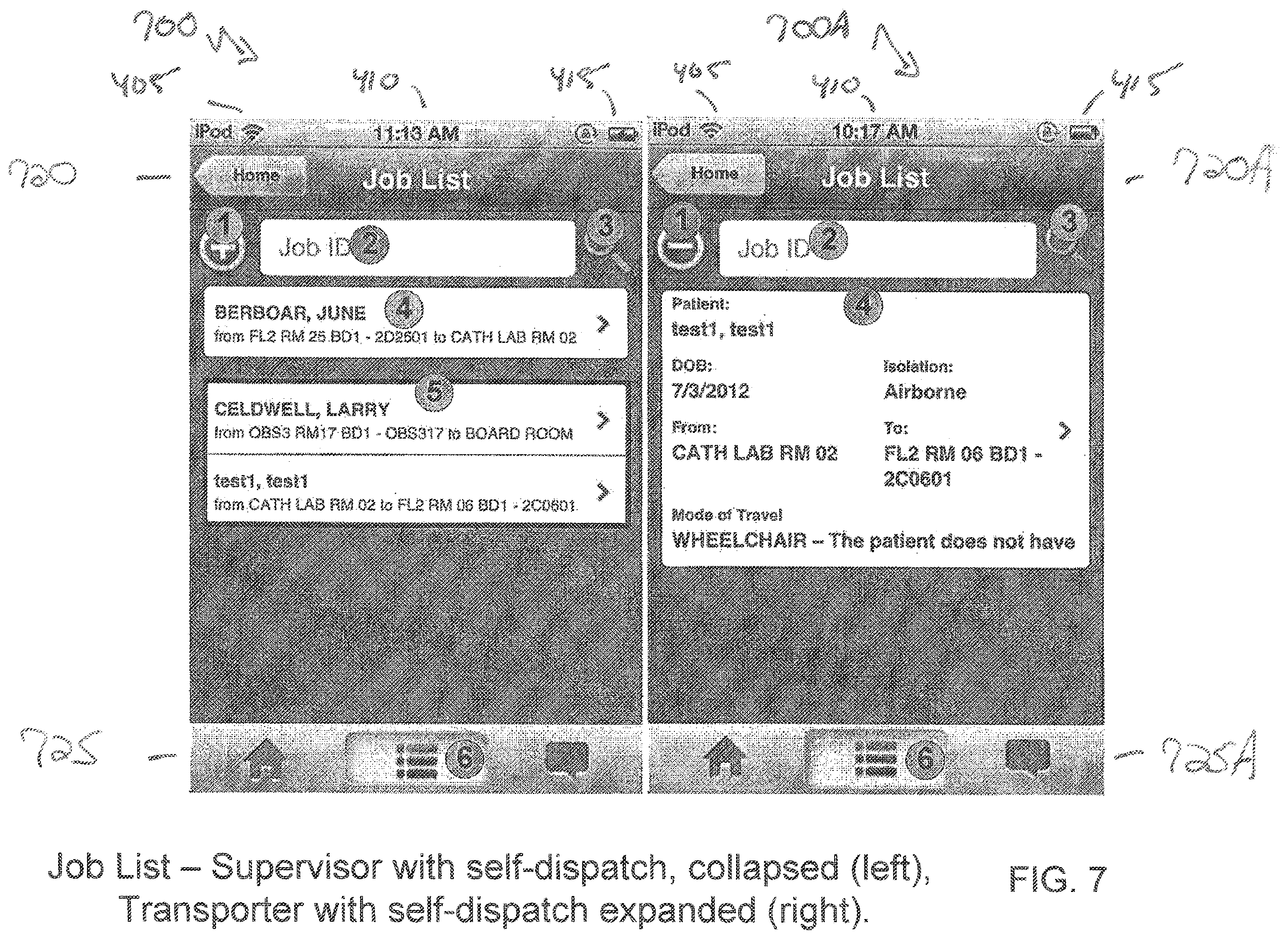 Patent US12437254 Figure 10 – Display of hospital transport information on a portable device