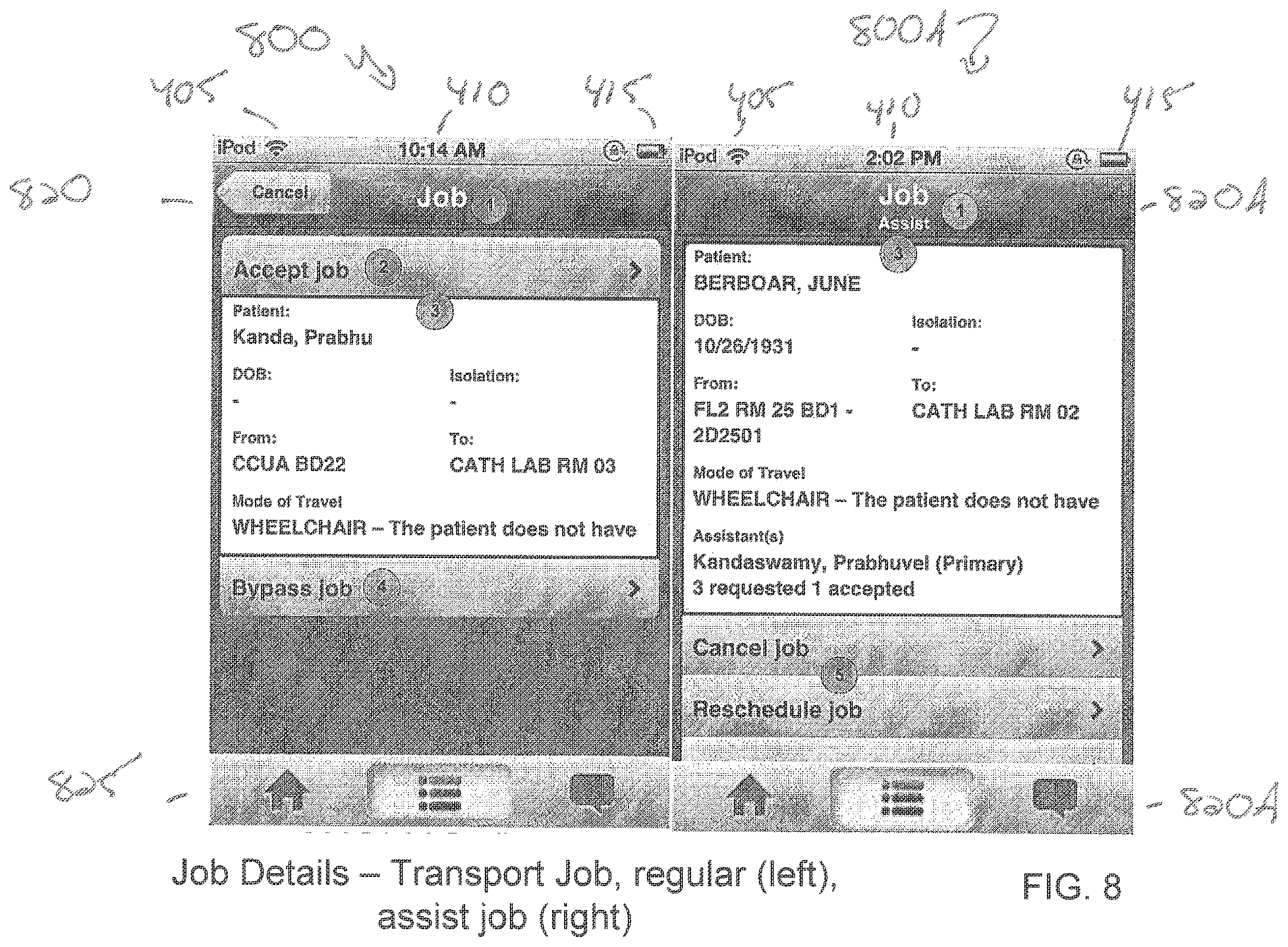 Patent US12437254 Figure 11 – Display of hospital transport information on a portable device