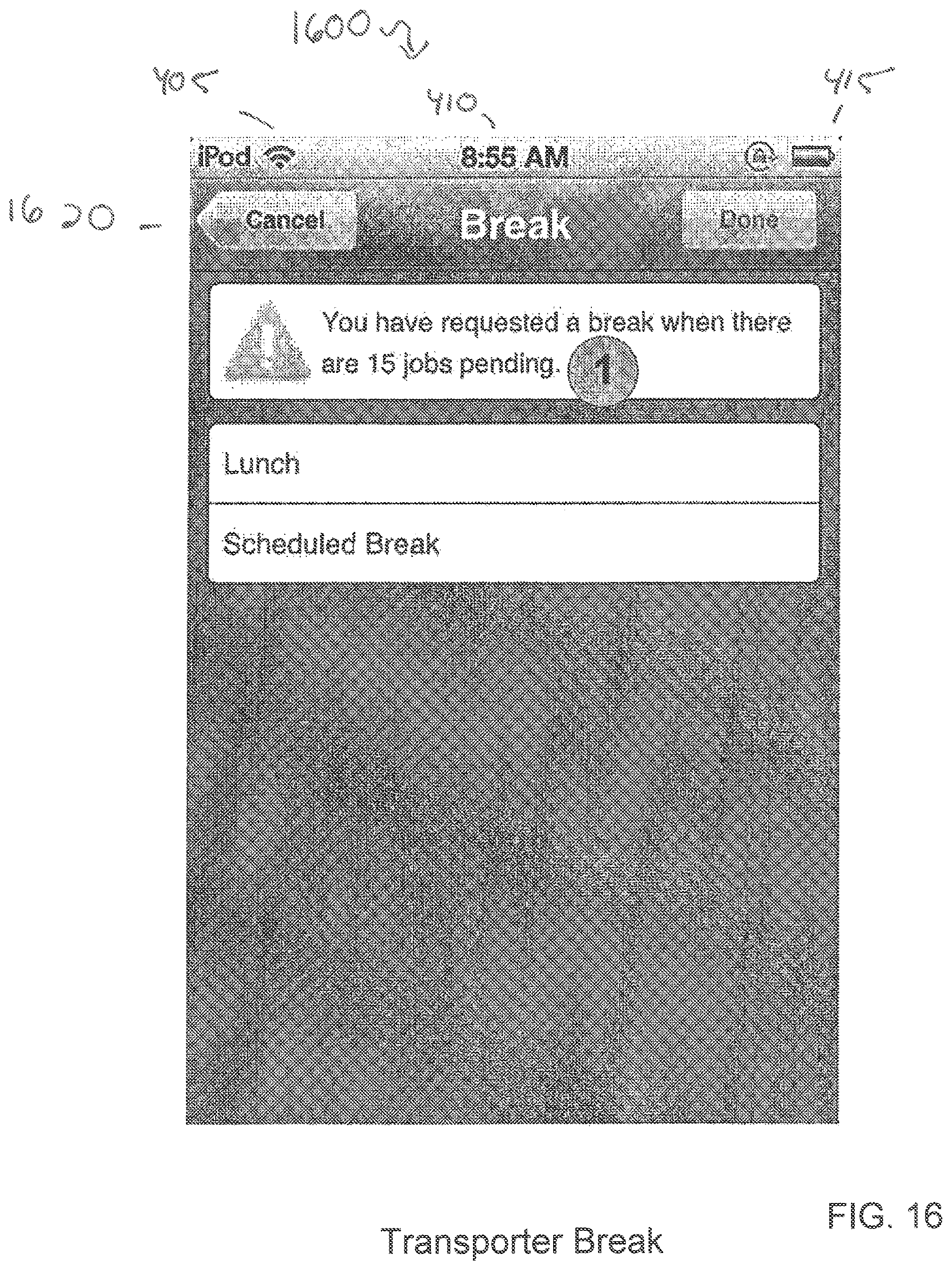 Patent US12437254 Figure 19 – Display of hospital transport information on a portable device