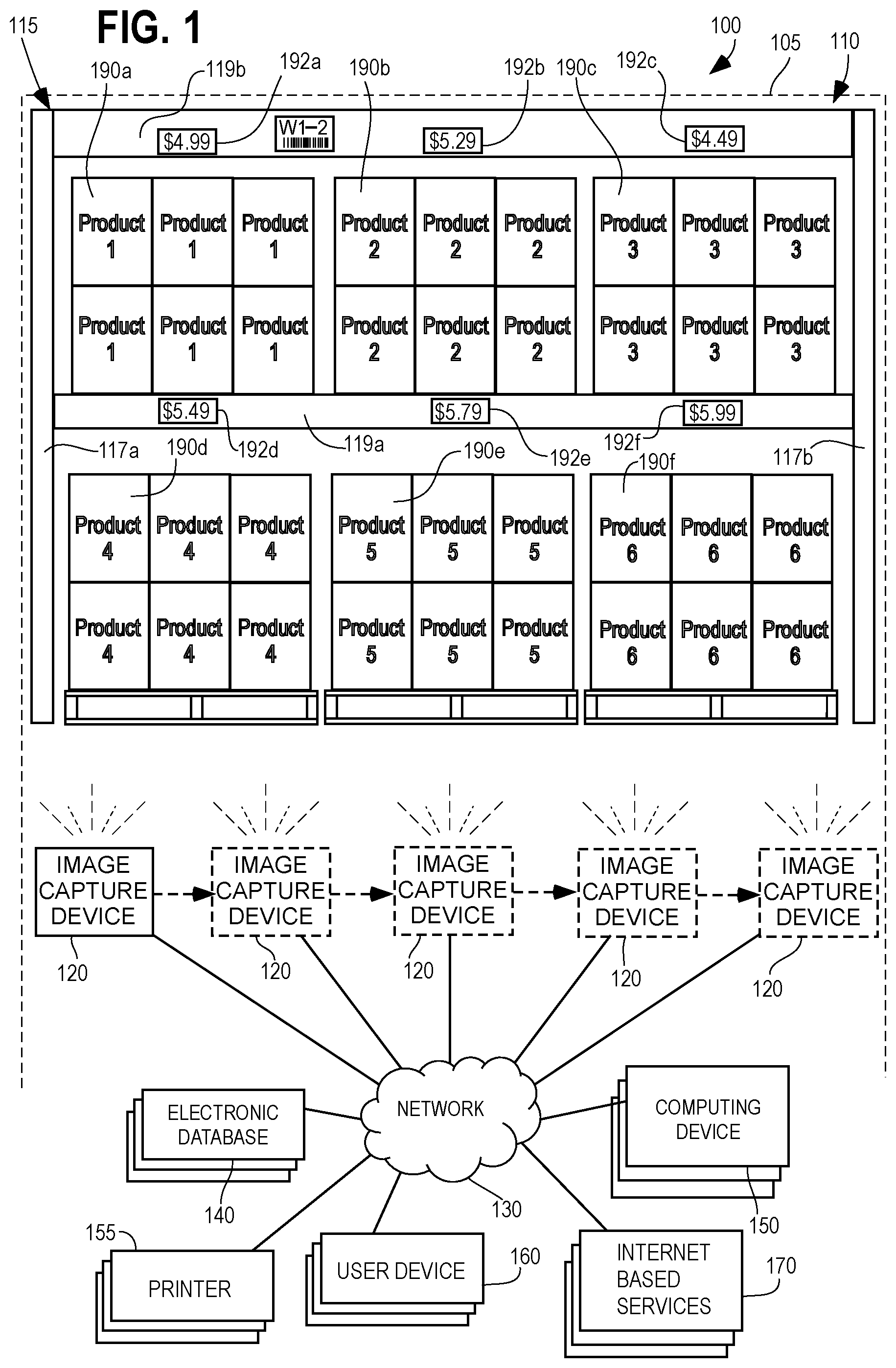 Patent US12437263 Figure 1 – Systems and methods of monitoring location labels of product storage structures of a product storage facility