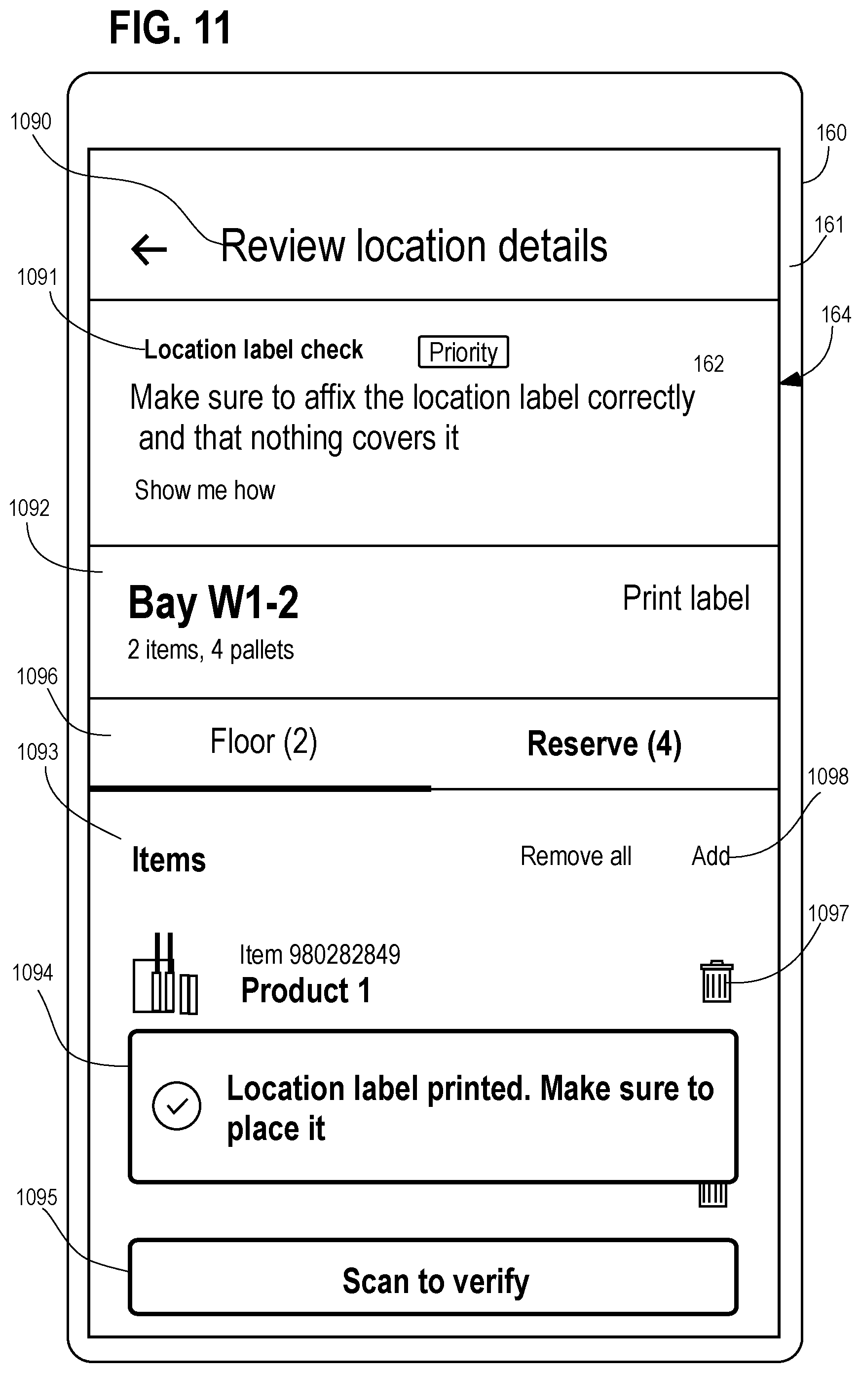 Patent US12437263 Figure 11 – Systems and methods of monitoring location labels of product storage structures of a product storage facility