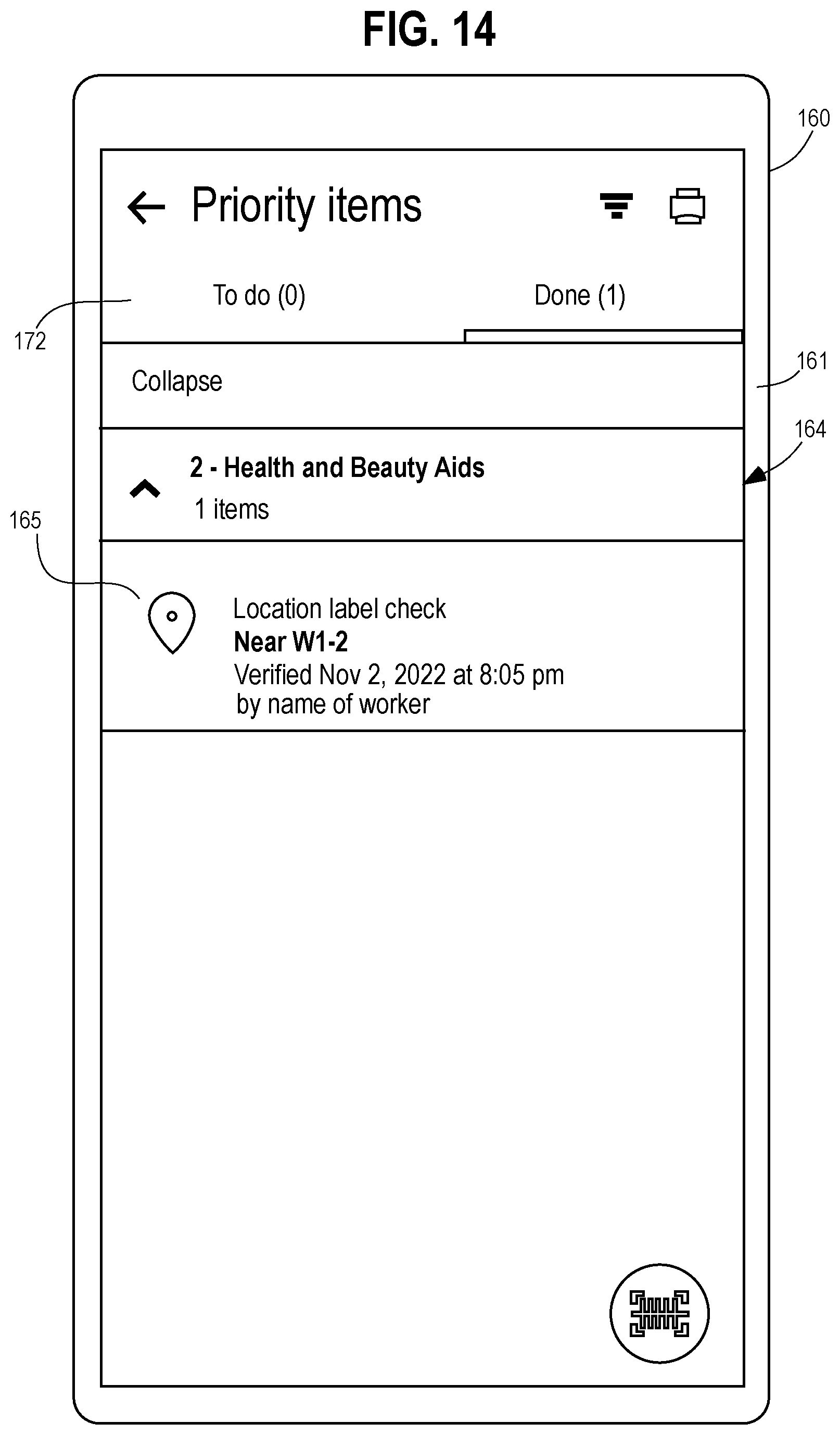 Patent US12437263 Figure 14 – Systems and methods of monitoring location labels of product storage structures of a product storage facility