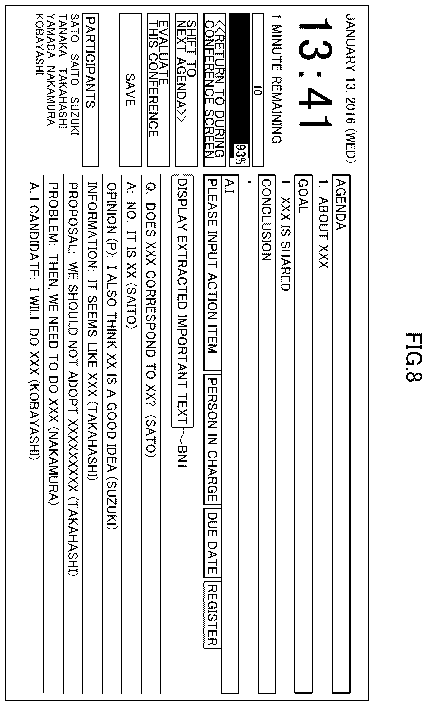 Patent US12437267 Figure 8 – Conference support system, conference support method, and recording medium