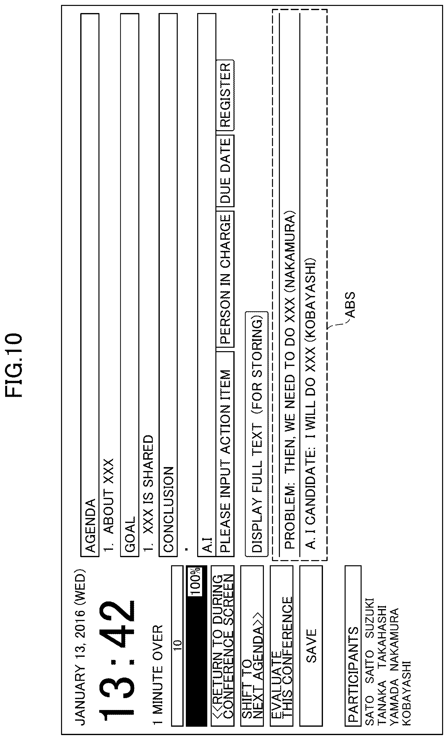 Patent US12437267 Figure 10 – Conference support system, conference support method, and recording medium