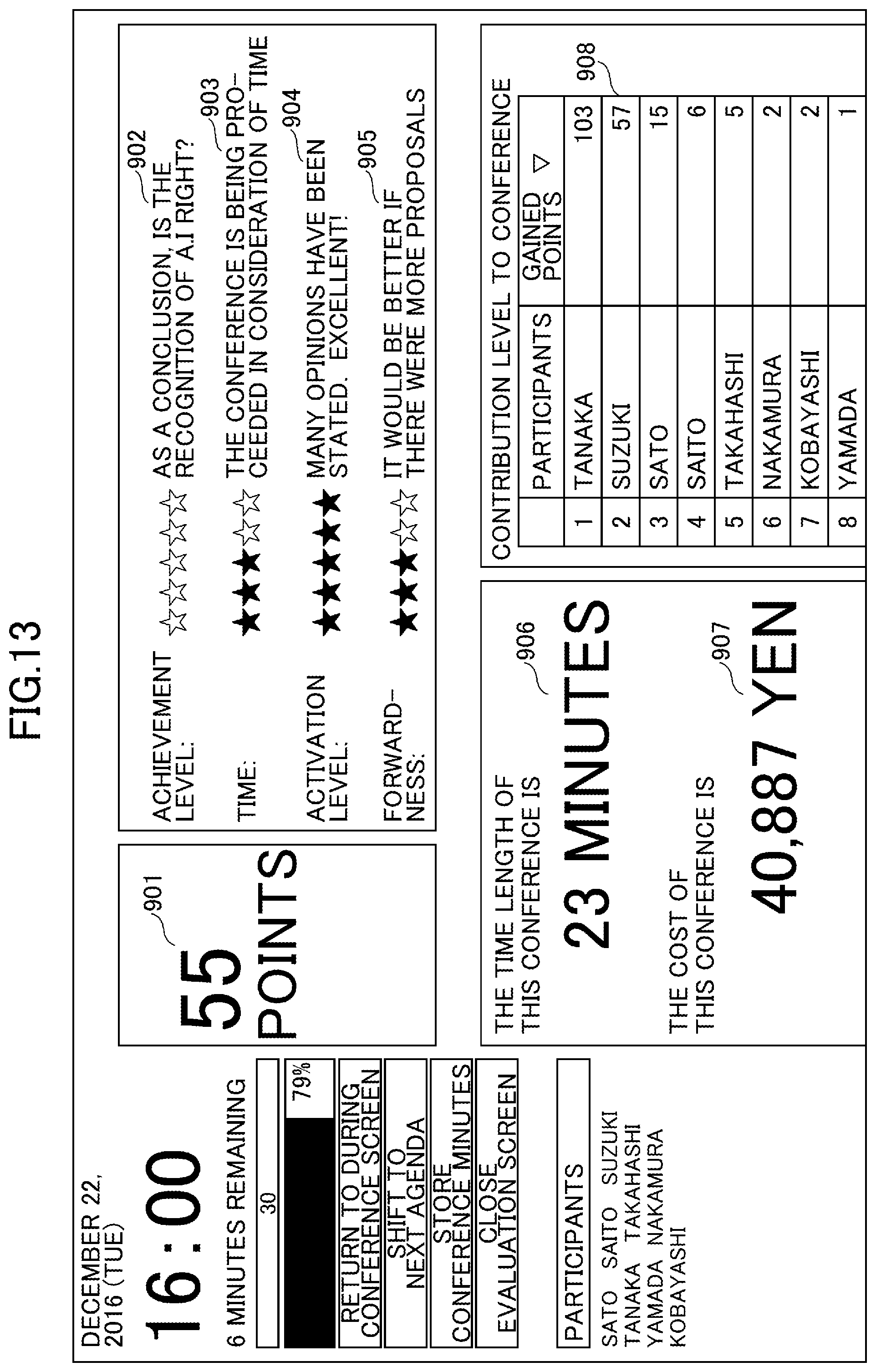 Patent US12437267 Figure 13 – Conference support system, conference support method, and recording medium