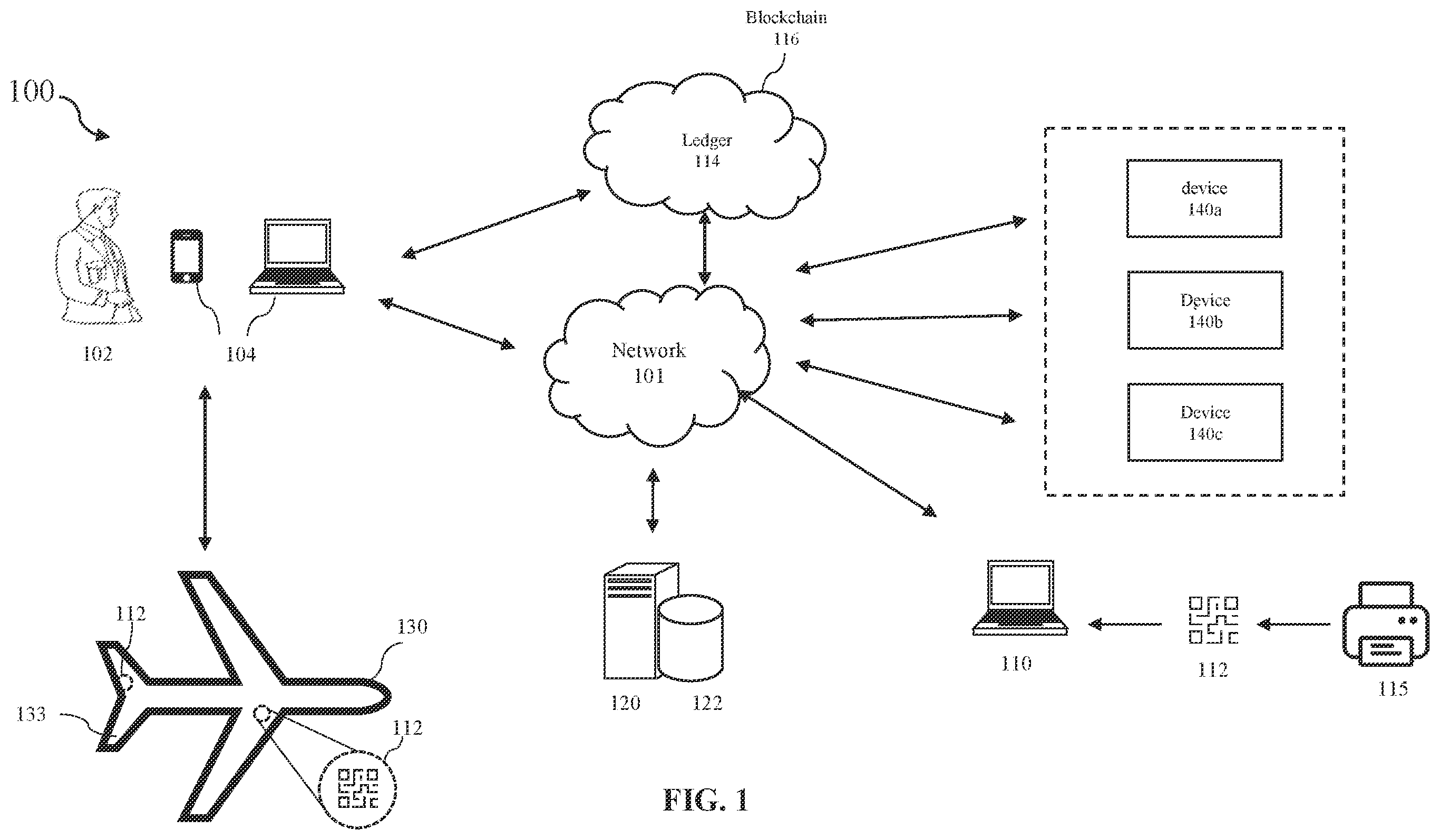 Patent US12437271 Figure 1 – Methods and systems for monitoring and certifying aircrafts and components of aircrafts