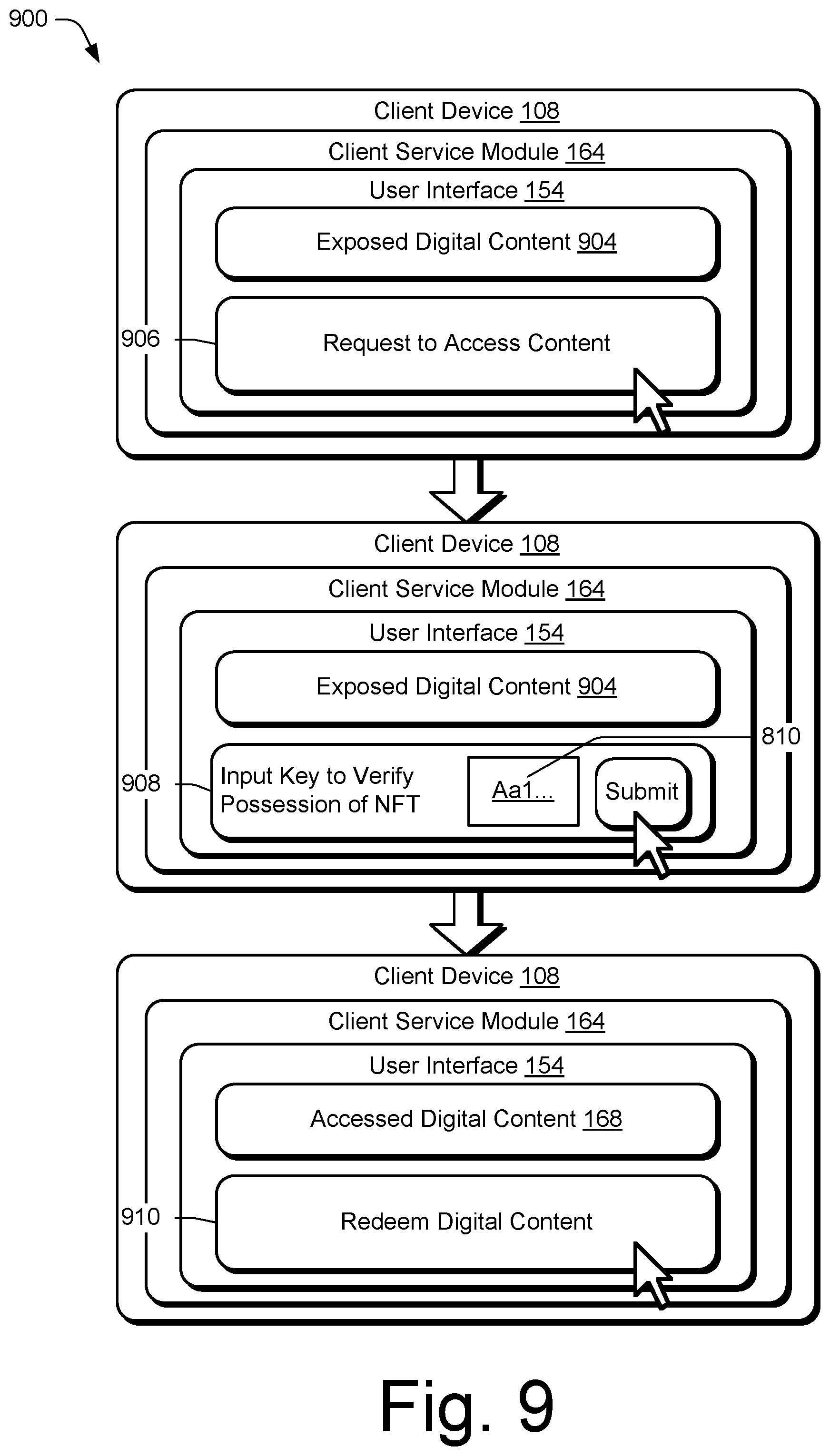 Patent US12437290 Figure 9 – Digital content control based on nonfungible tokens