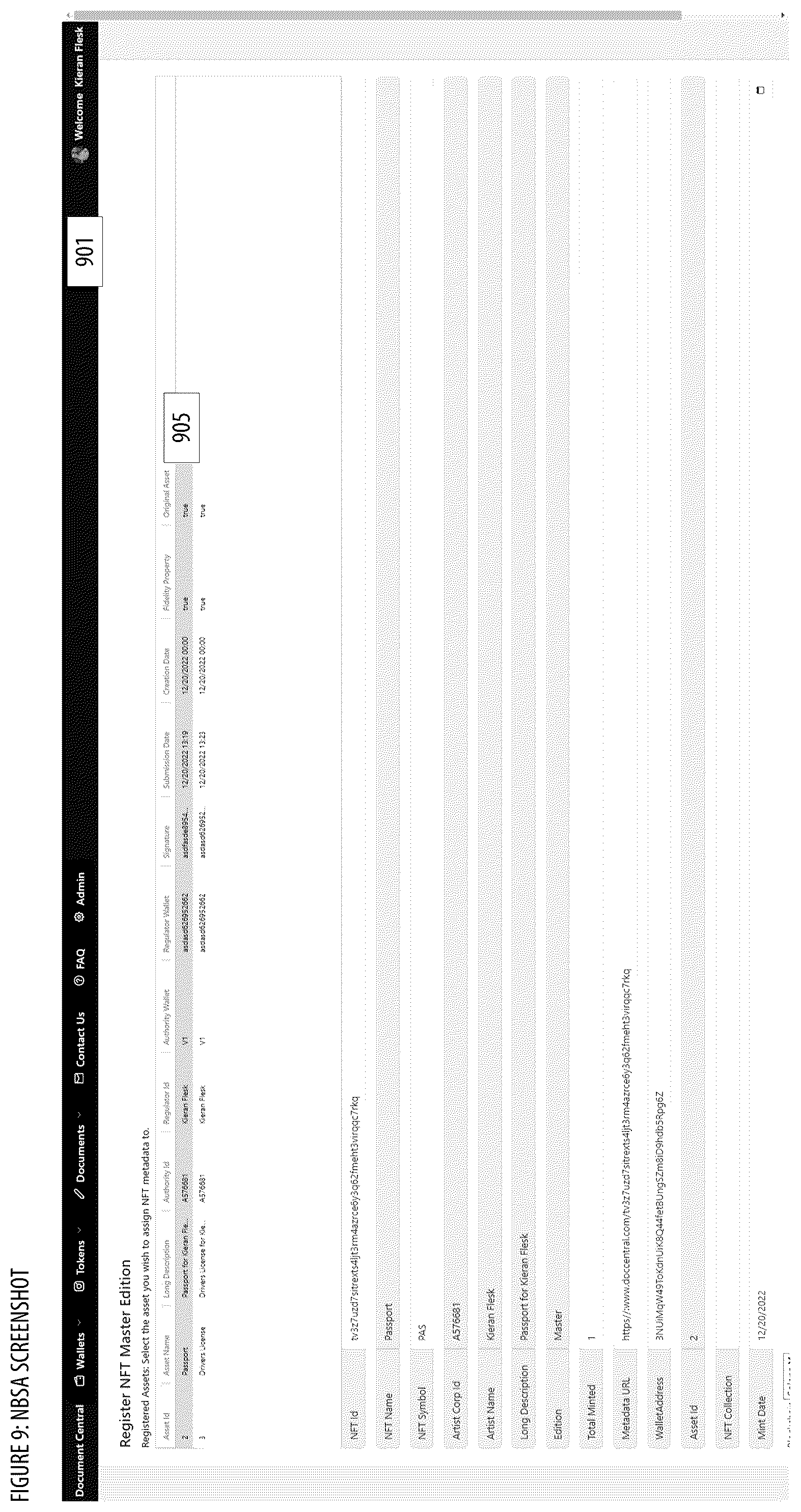 Patent US12437292 Figure 9 – NFT based secure authentication and notification apparatuses, processes and systems