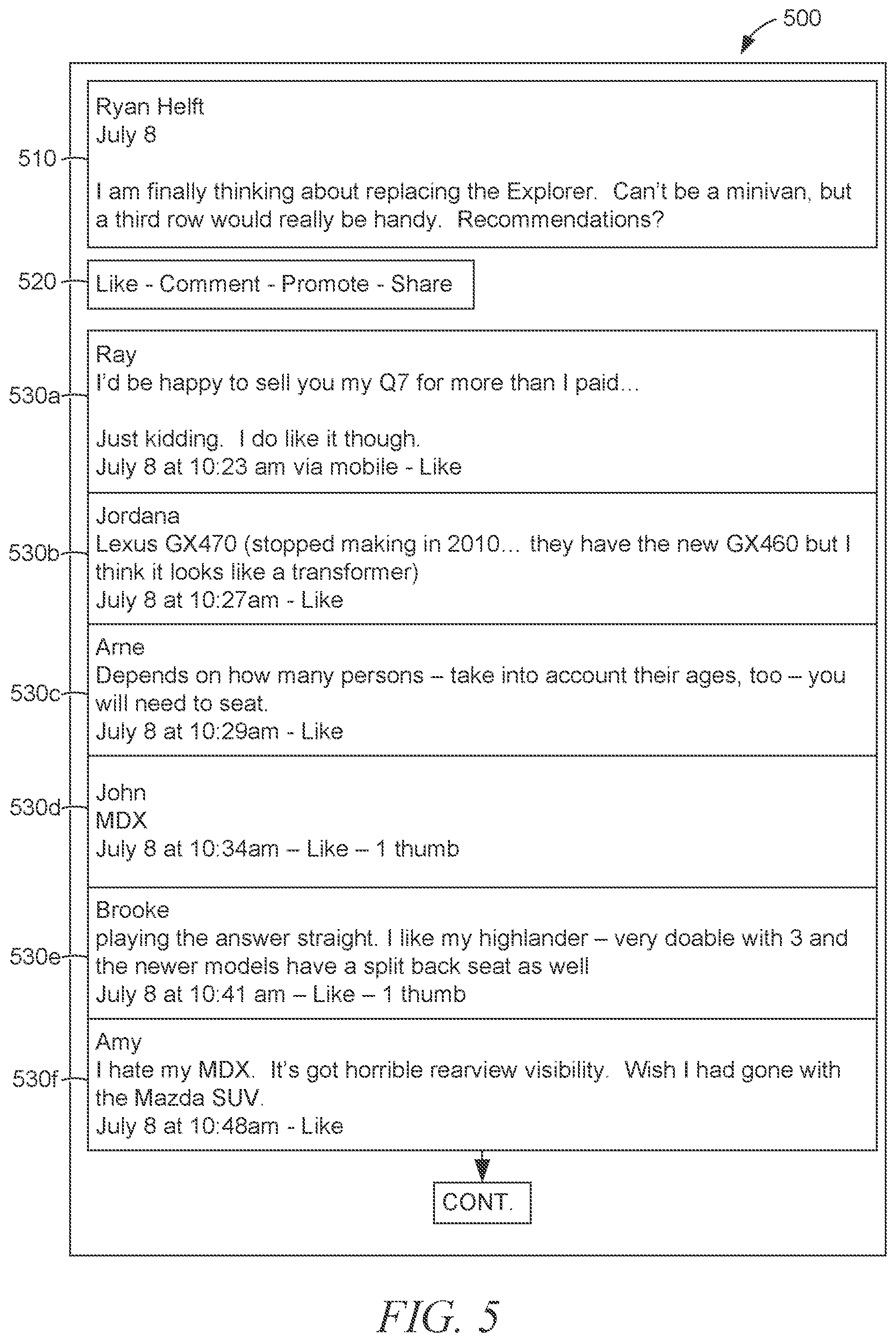 Patent US12437328 Figure 5 – Method, medium, and system for social media-based recommendations