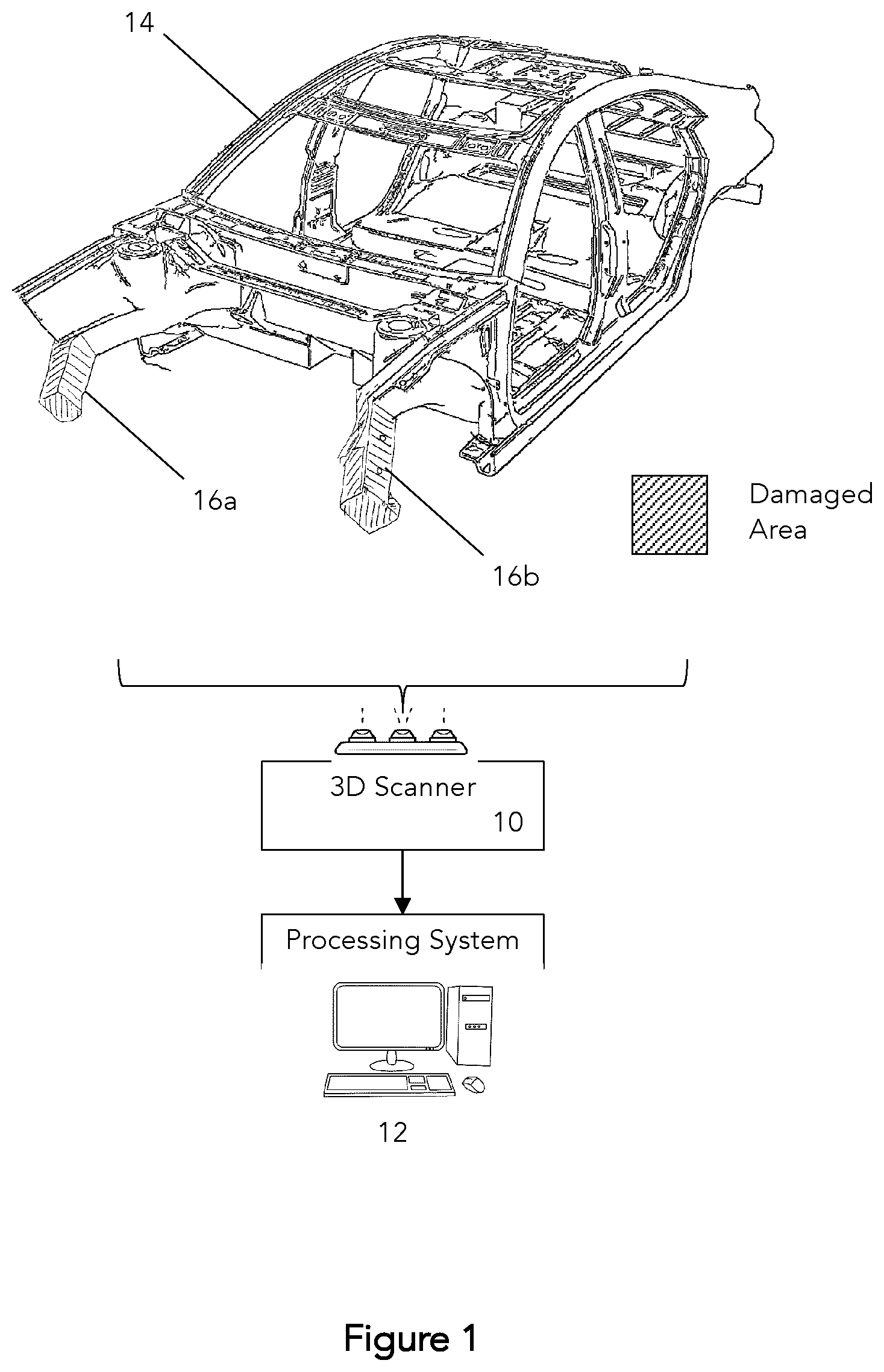 Patent US12437389 Figure 1 – Vehicle damage detection system and method