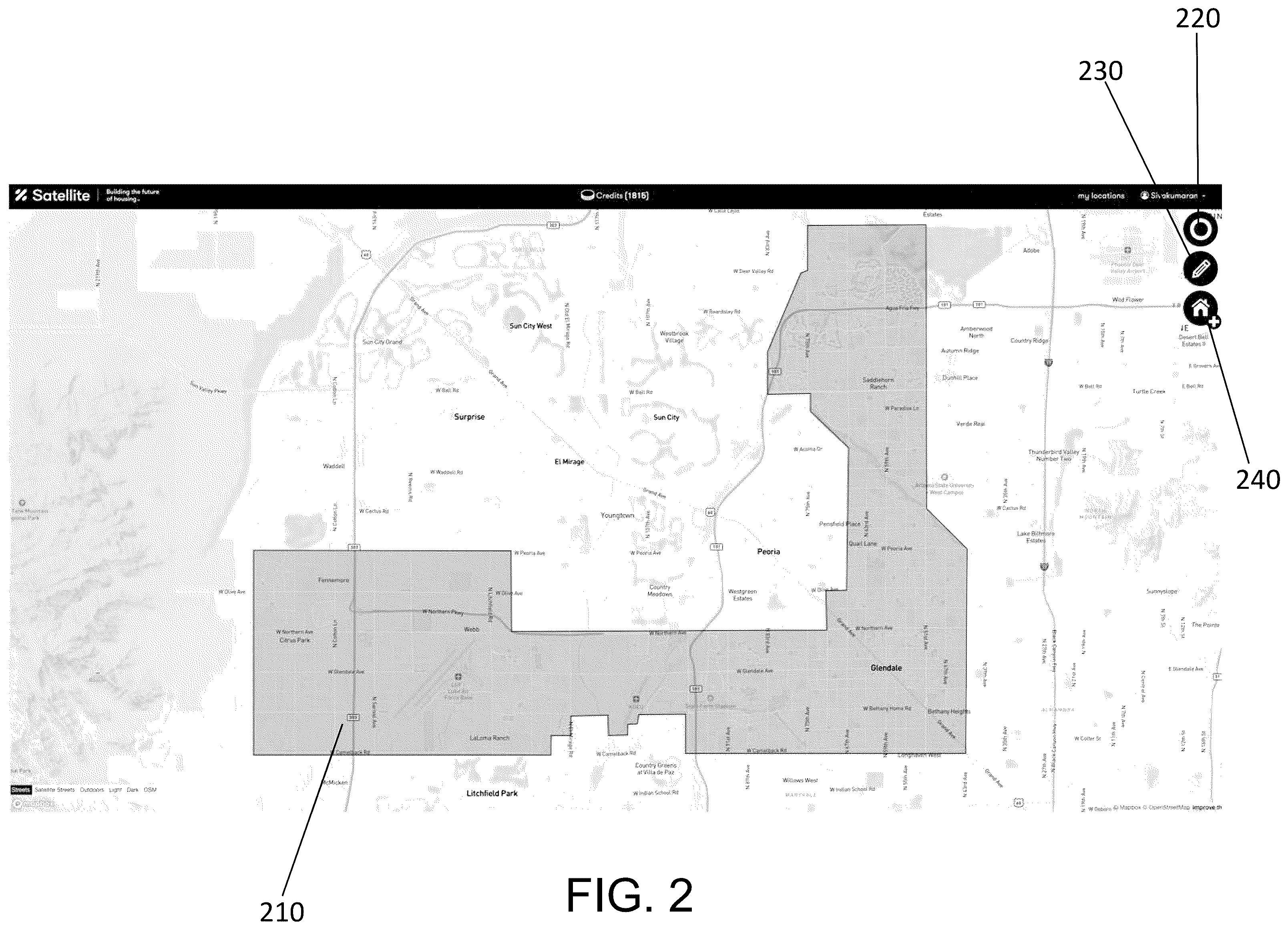 Patent US12437498 Figure 2 – System and method for home Façade features in a geographic region