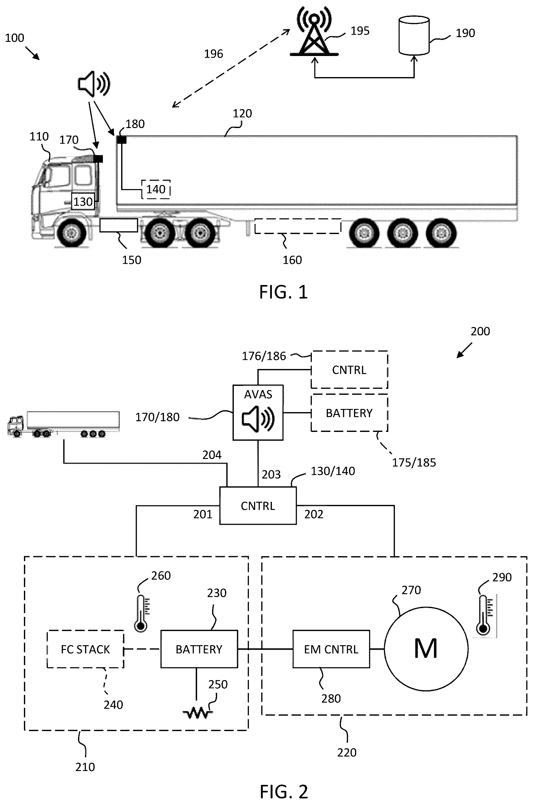 Patent US12437589 Figure 1 – Use of acoustic vehicle alerting systems for battery powered heavy-duty vehicles